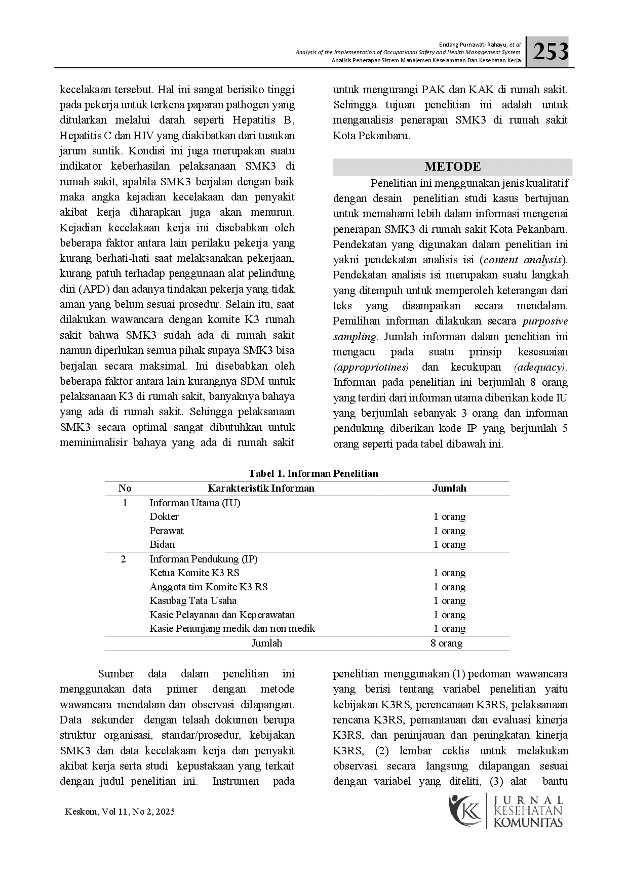juris Analisis Penerapan Sistem Manajemen Keselamatan Dan Kesehatan Kerja di Rumah Sakit Pekanbaru