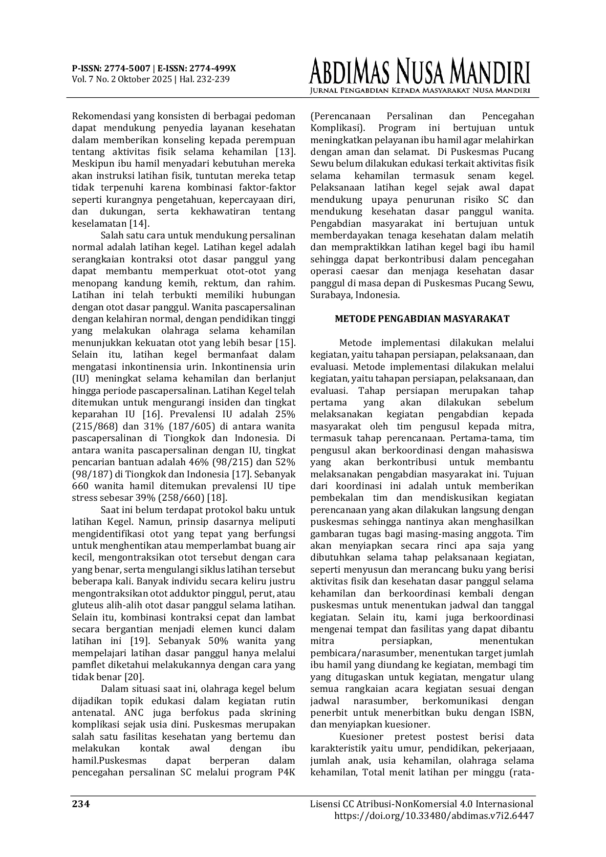 JURIS Edukasi Kesehatan Dasar Panggul Dan Latihan Kegel Bagi Ibu Hamil Program Kemitraan Masyarakat