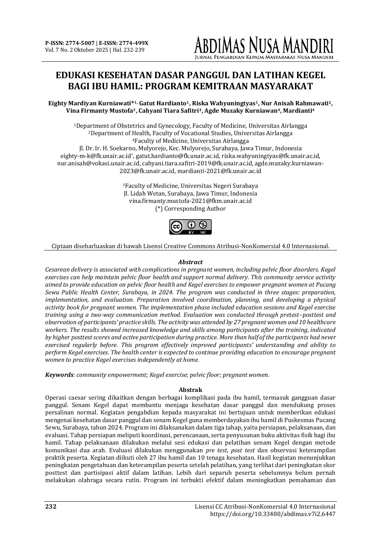 JURIS Edukasi Kesehatan Dasar Panggul Dan Latihan Kegel Bagi Ibu Hamil Program Kemitraan Masyarakat