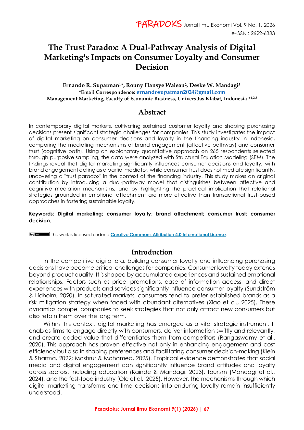 JURIS The Trust Paradox A Dual Pathway Analysis of Digital Marketing s Impacts on Consumer Loyalty and Consumer Decision