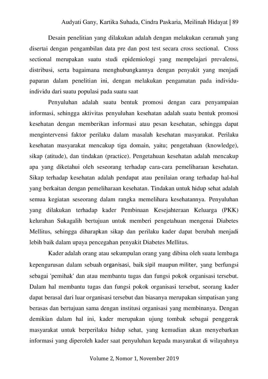 JURIS Pengaruh Penyuluhan Terhadap Pengetahuan Sikap Perilaku Kader PKK Kelurahan Sukagalih Kota Bandung Tentang Diabetes Mellitus