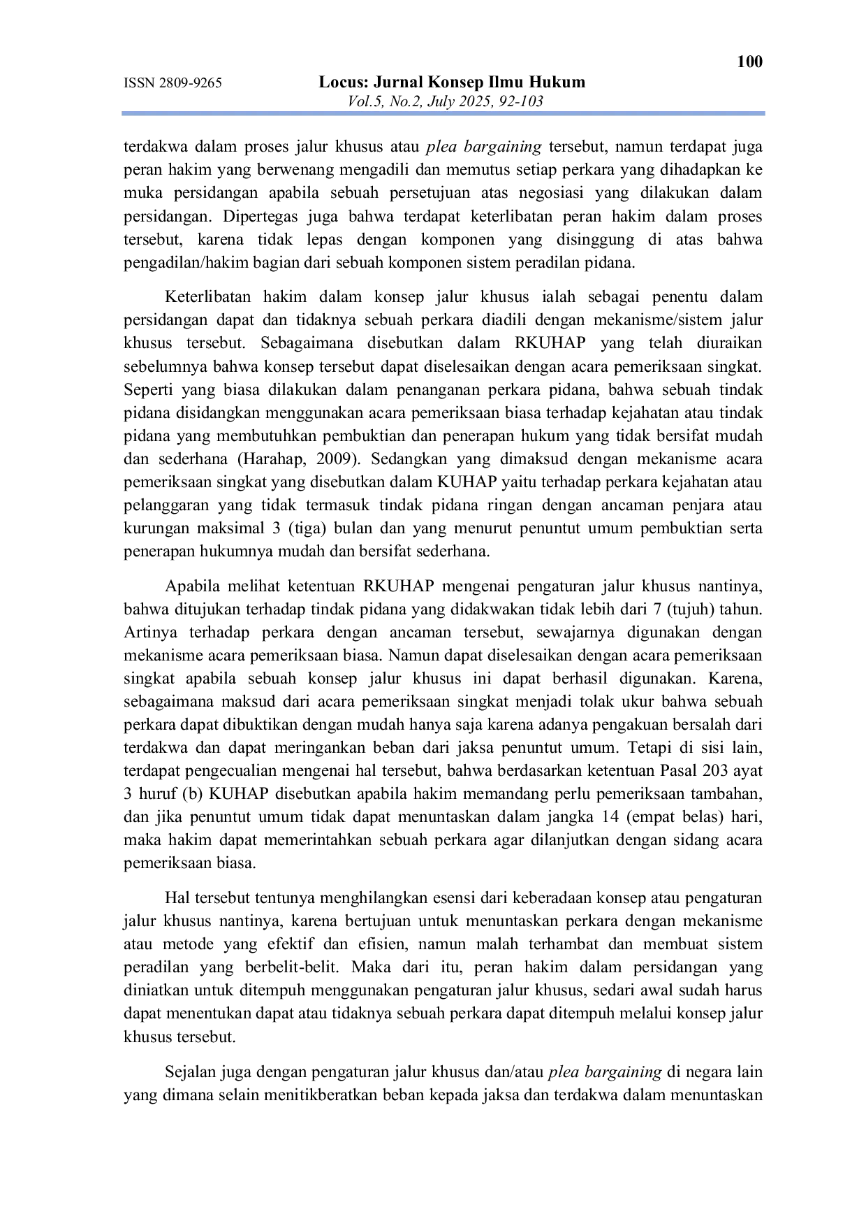 JURIS Konsep Jalur Khusus Terkait Dengan Kekuasaan Kehakiman Dalam Sistem Peradilan Pidana Indonesia