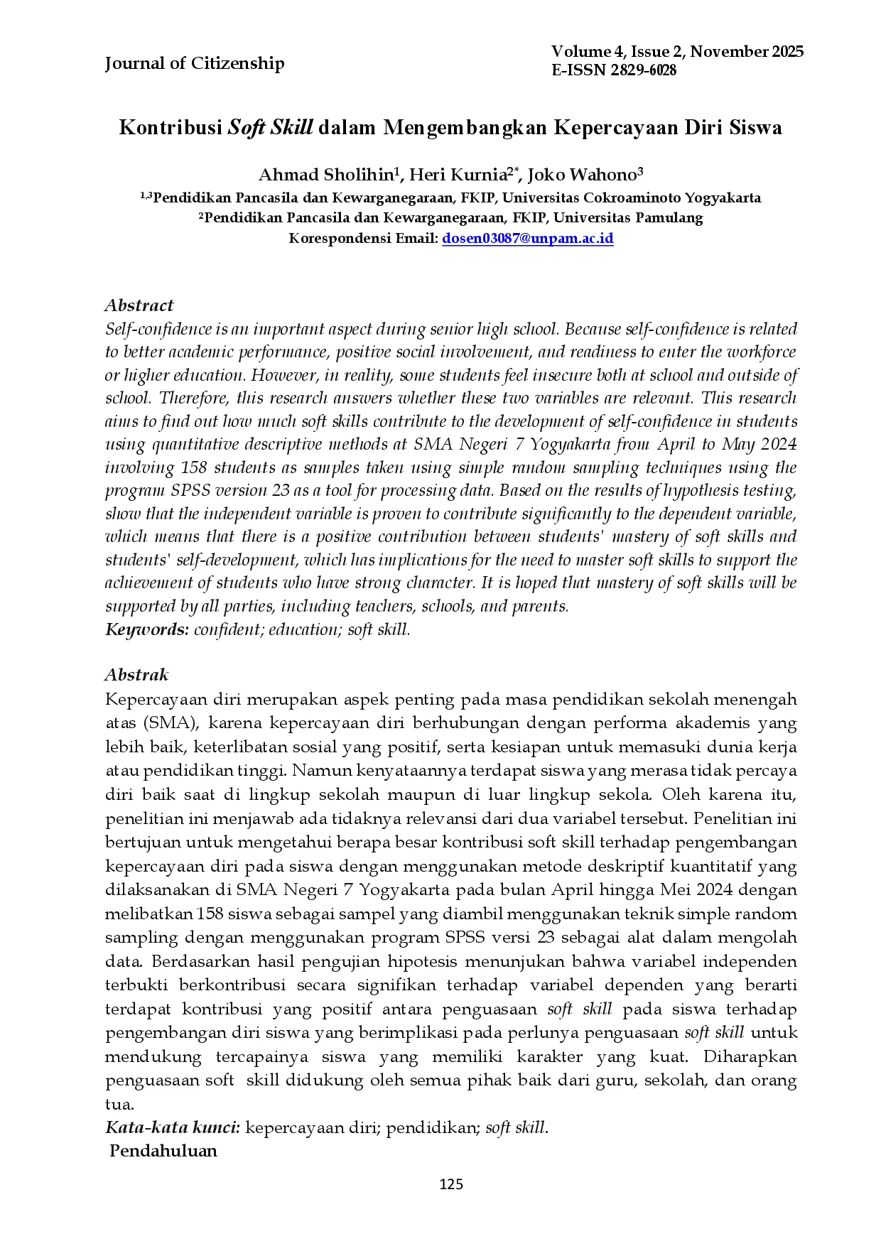 juris Kontribusi Soft Skill dalam Mengembangkan Kepercayaan Diri Siswa