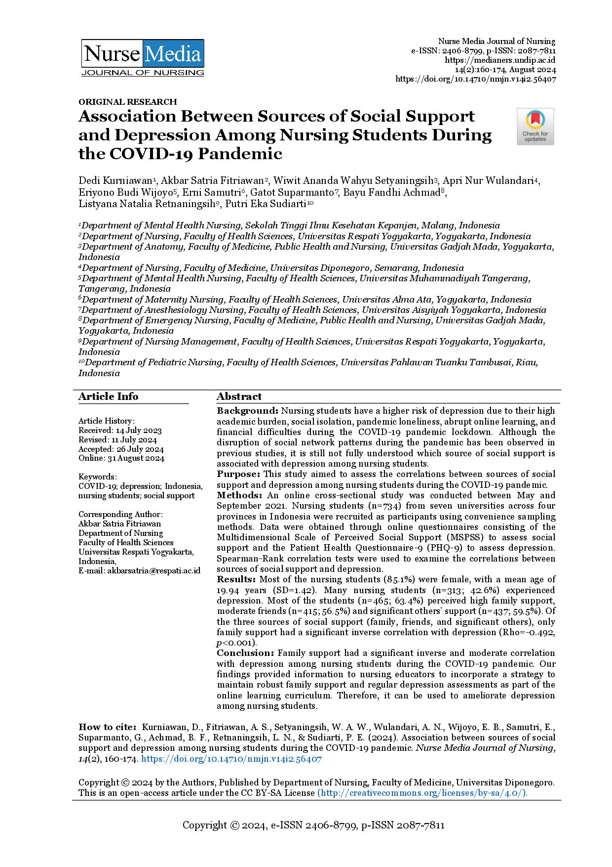 juris Association Between Sources of Social Support and Depression Among Nursing Students During the COVID 19 Pandemic