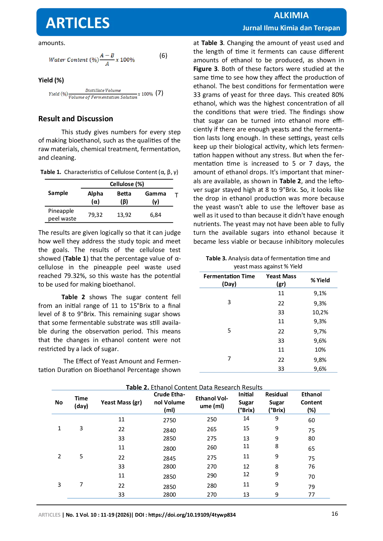 JURIS Bioethanol Production from Pineapple Peel Waste by A Fermentation Process Using Saccharomyces Cerevisiae Microorganisms in A Batch Type Fermentor