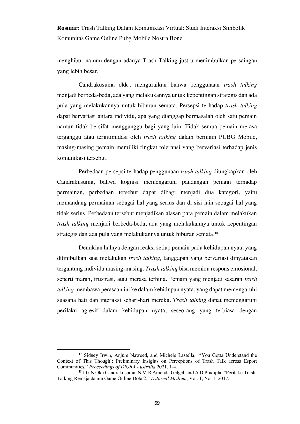 JURIS Trash Talking Dalam Komunikasi Virtual Studi Interaksi Simbolik Komunitas Game Online Pubg Mobile Nostra Bone
