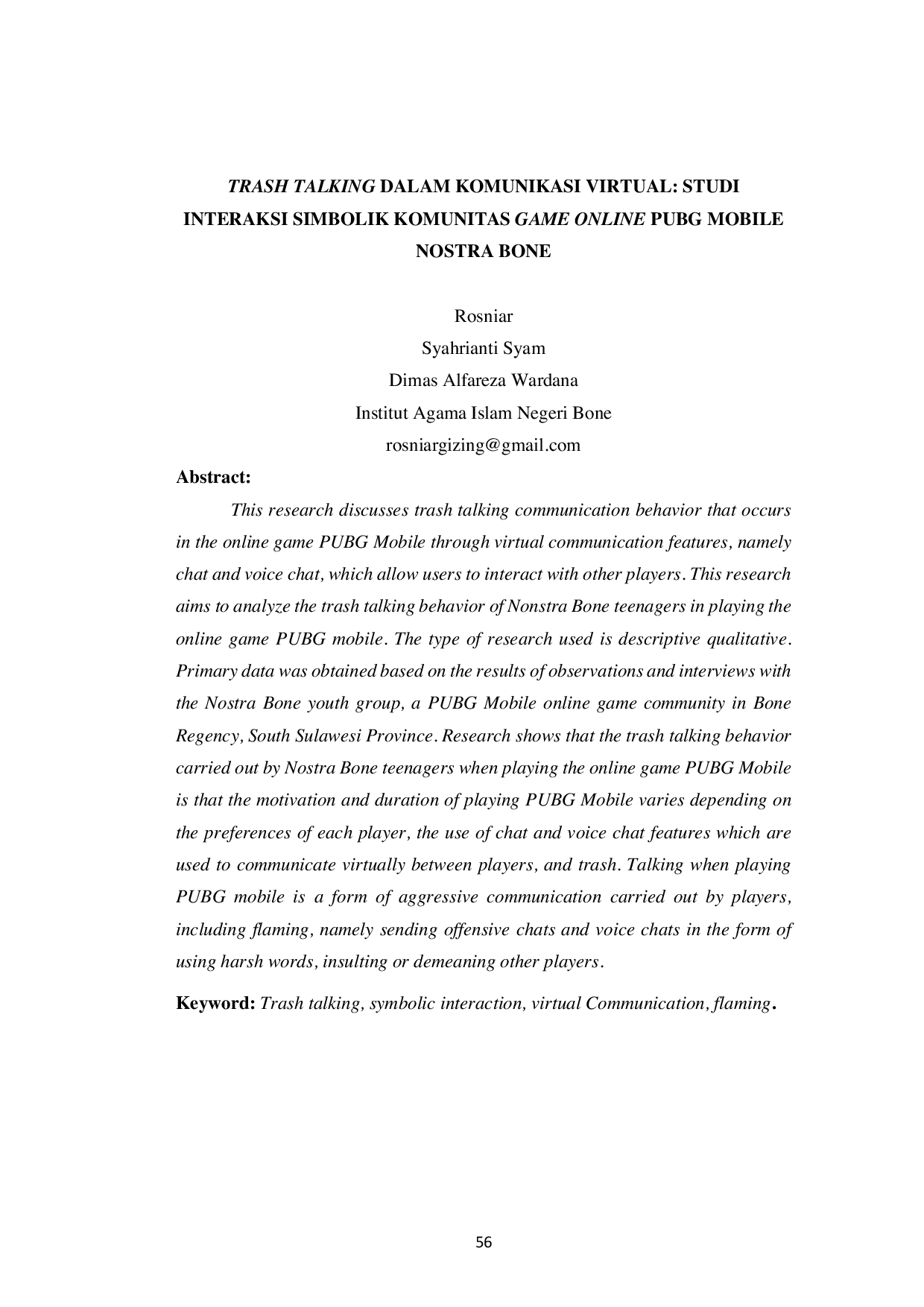 JURIS Trash Talking Dalam Komunikasi Virtual Studi Interaksi Simbolik Komunitas Game Online Pubg Mobile Nostra Bone
