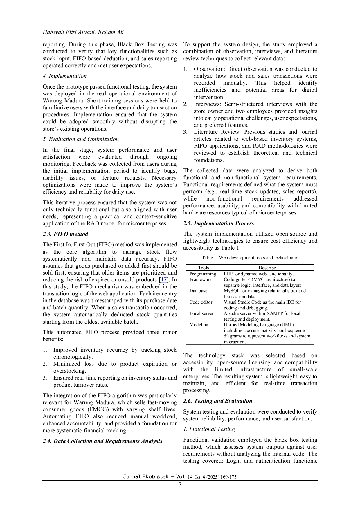 JURIS Web Based Smart Inventory System Using the FIFO Method for Optimizing Stock and Sales Management in Warung Madura