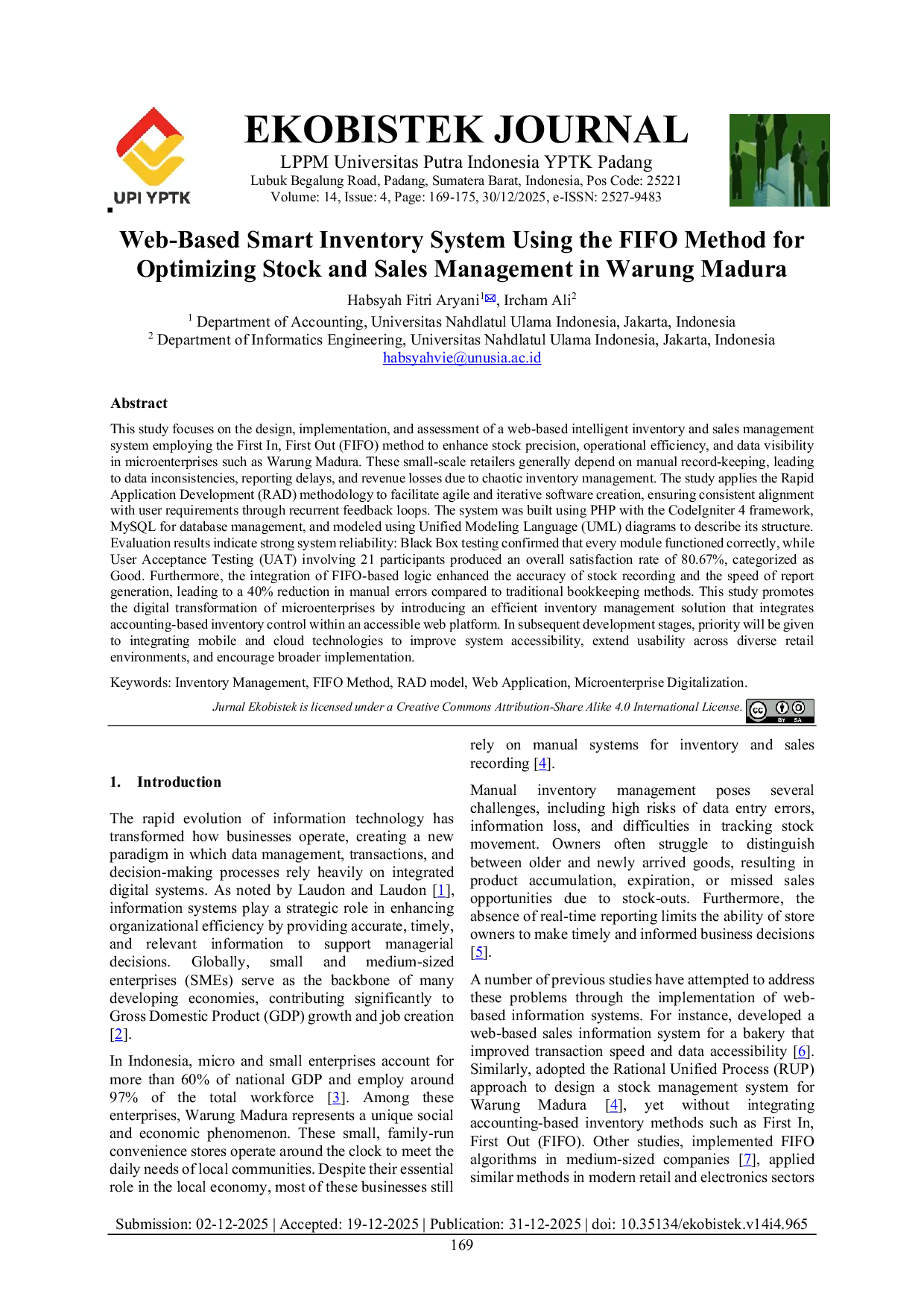 JURIS Web Based Smart Inventory System Using the FIFO Method for Optimizing Stock and Sales Management in Warung Madura