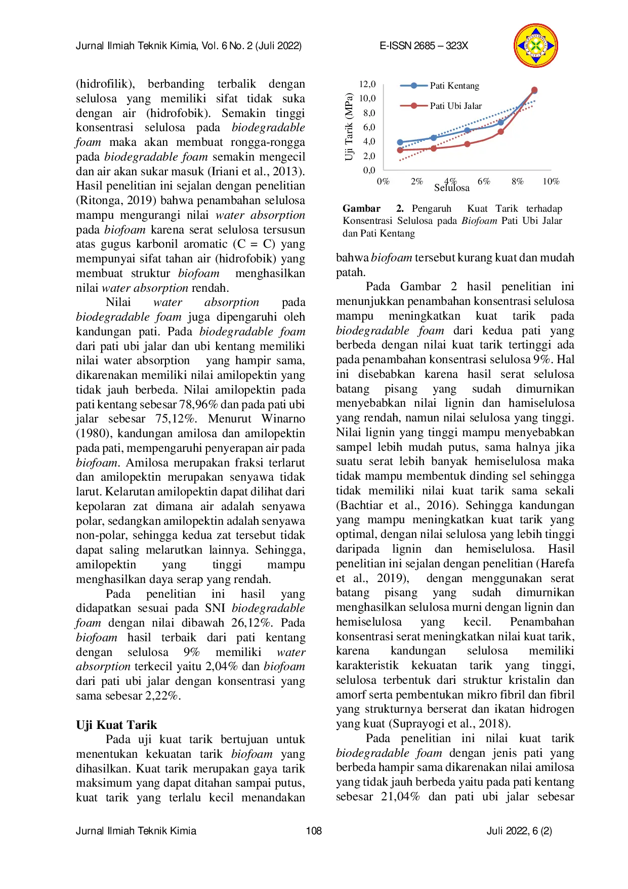 JURIS Perbandingan Karakteristik Biodegradable Foam dari Pati Ubi Jalar dan Pati Kentang dengan Penambahan Serat Selulosa