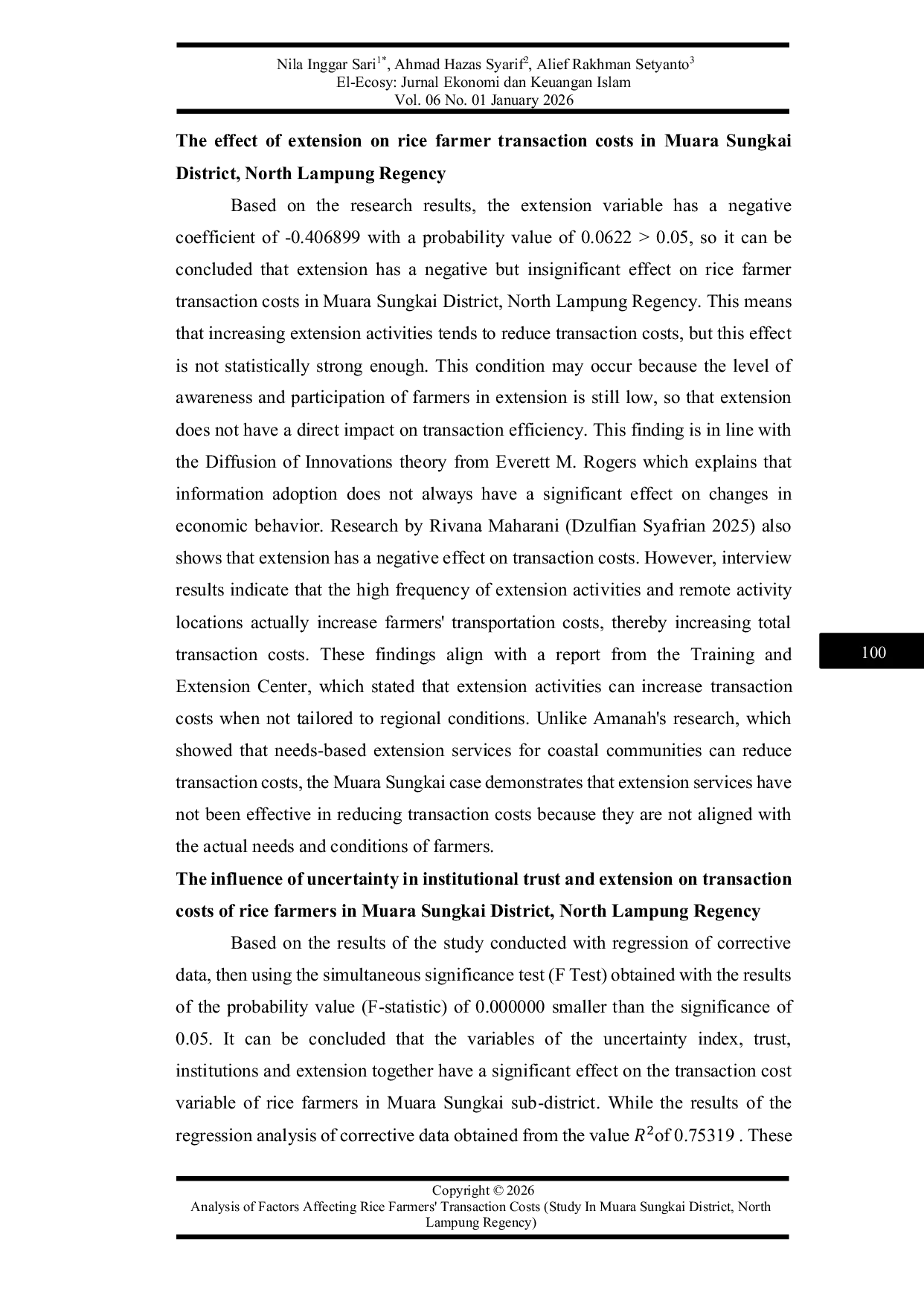 JURIS Analysis of Factors Affecting Rice Farmers Transaction Costs Study in Muara Sungkai District North Lampung Regency