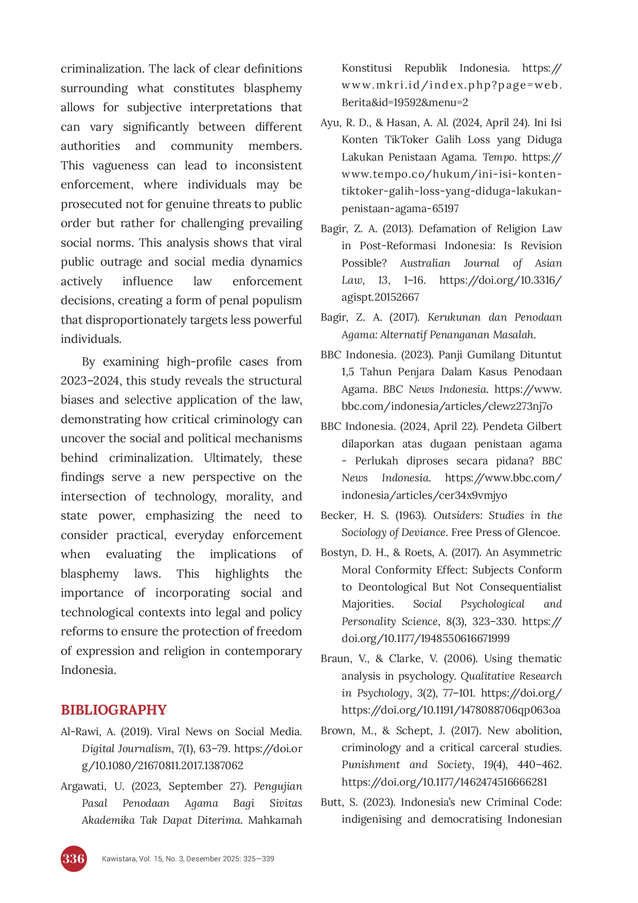 JURIS How Criminalization of Blasphemy on Social Media Intensifies Social Division A Critical Criminology Perspective