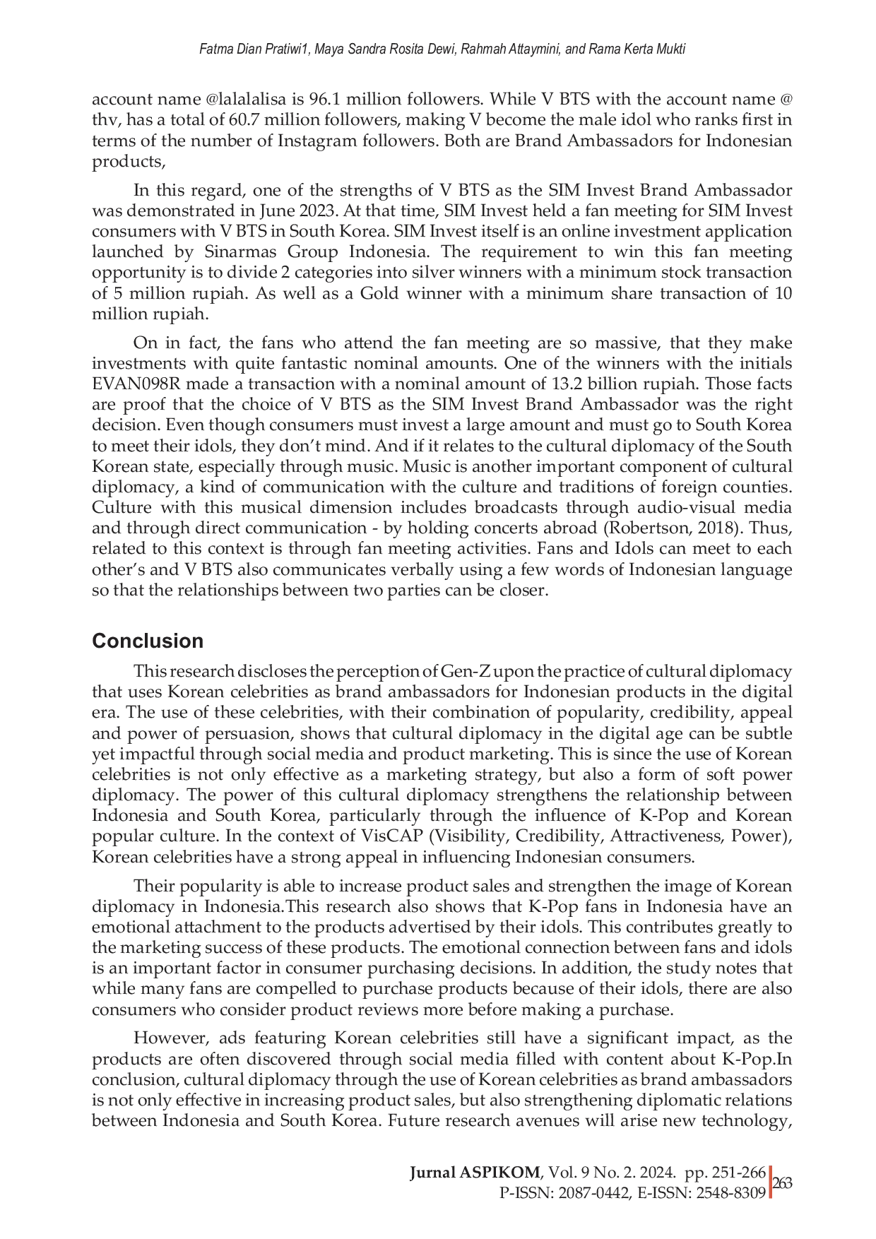 JURIS Disclosing gen Z s perception on cultural diplomacy practices in digital media through the role of Korean celebrities in Indonesian products
