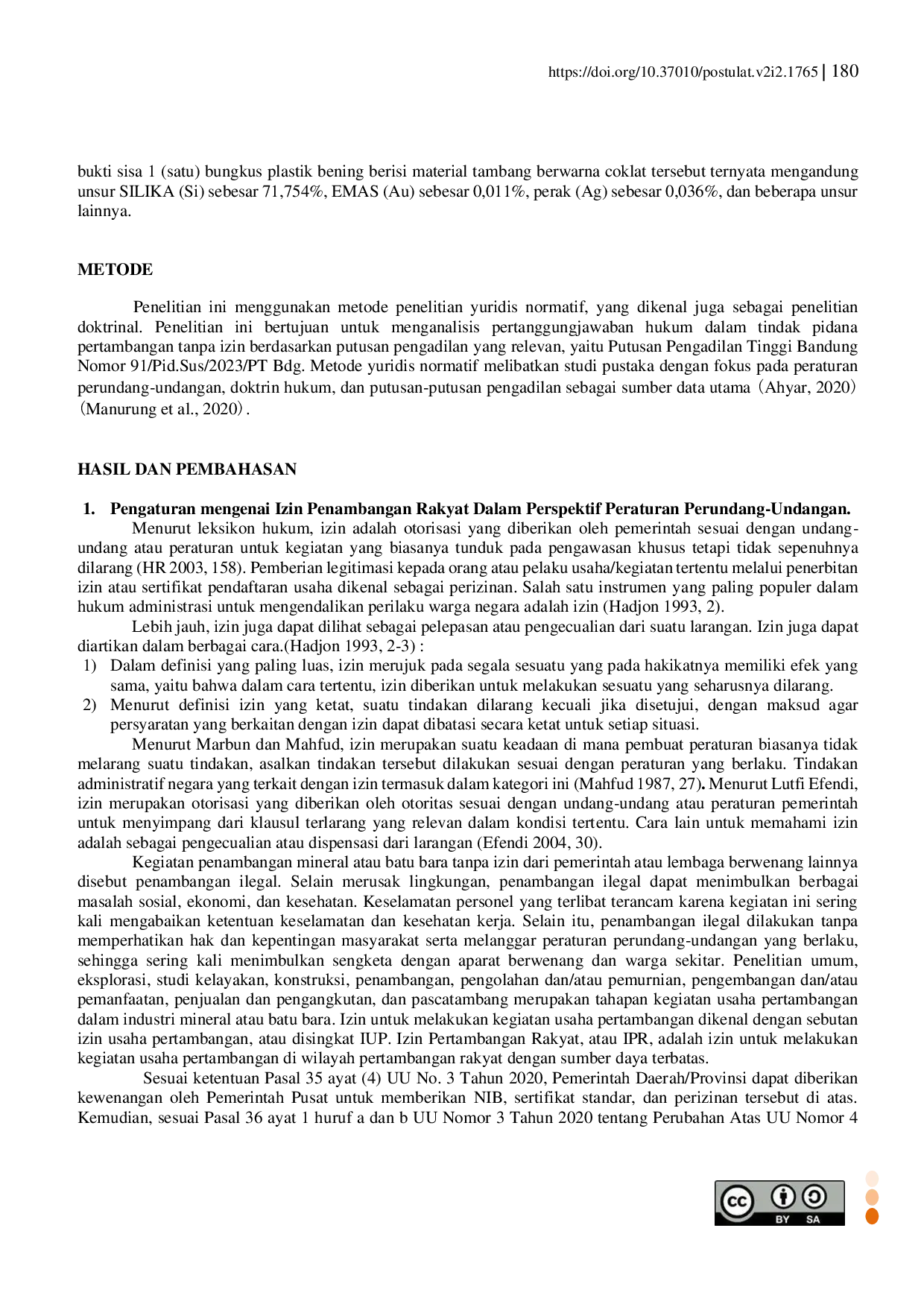 JURIS Pertanggungjawaban Hukum Terhadap Tindak Pidana Pertambangan Tanpa Izin Studi Kasus Putusan Pengadilan Tinggi Bandung Nomor 91 Pid Sus 2023 PT Bdg