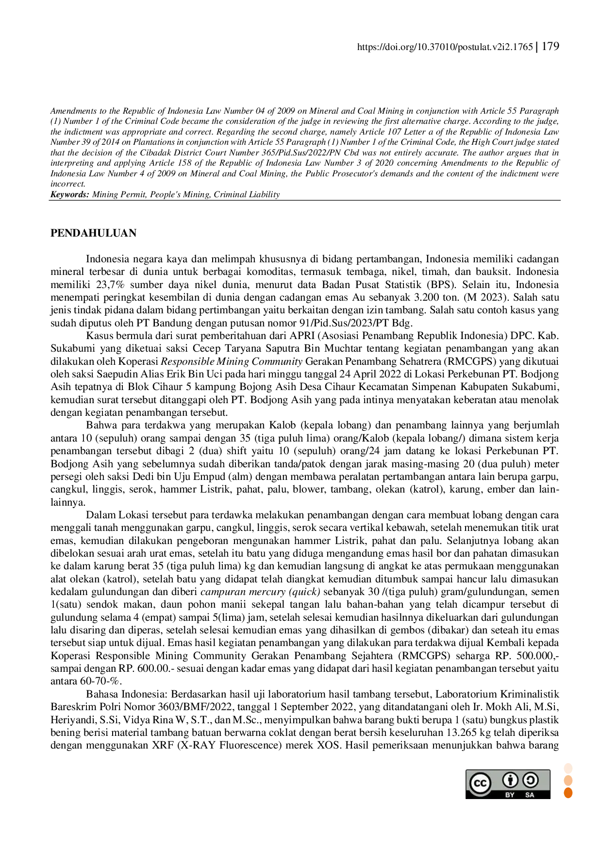 JURIS Pertanggungjawaban Hukum Terhadap Tindak Pidana Pertambangan Tanpa Izin Studi Kasus Putusan Pengadilan Tinggi Bandung Nomor 91 Pid Sus 2023 PT Bdg