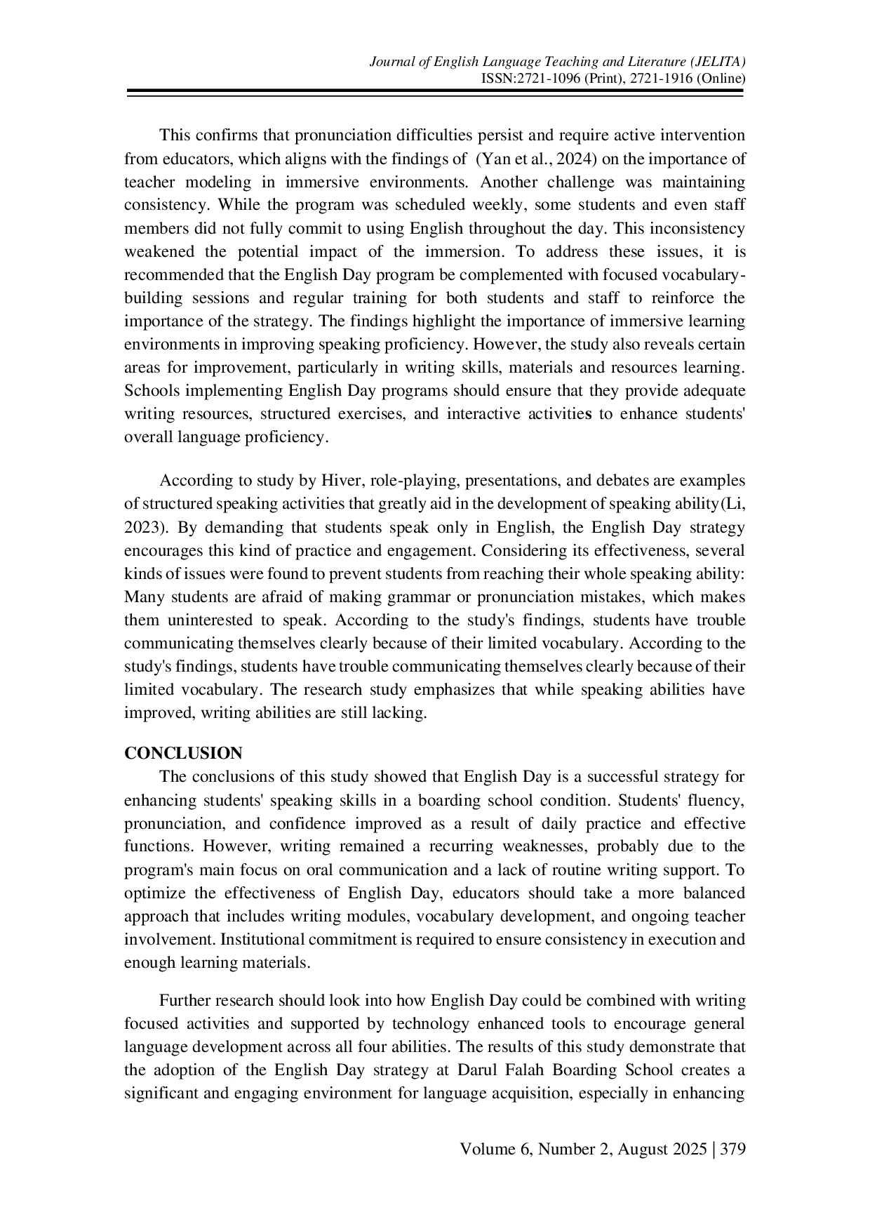 JURIS The Role of English Day Strategy in Enhancing Speaking Skills A Case Study in Darul Falah Boarding School