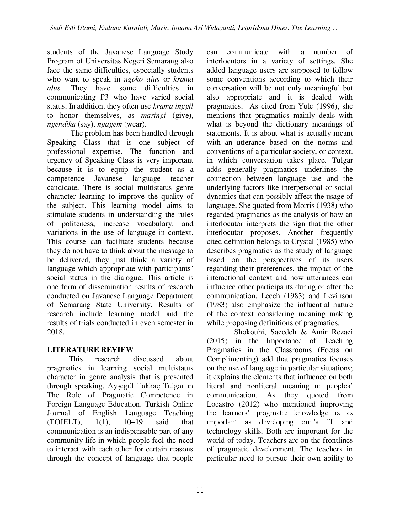 juris The Learning of Social Multistatus Character Genre to Improve Politeness in Javanese Language