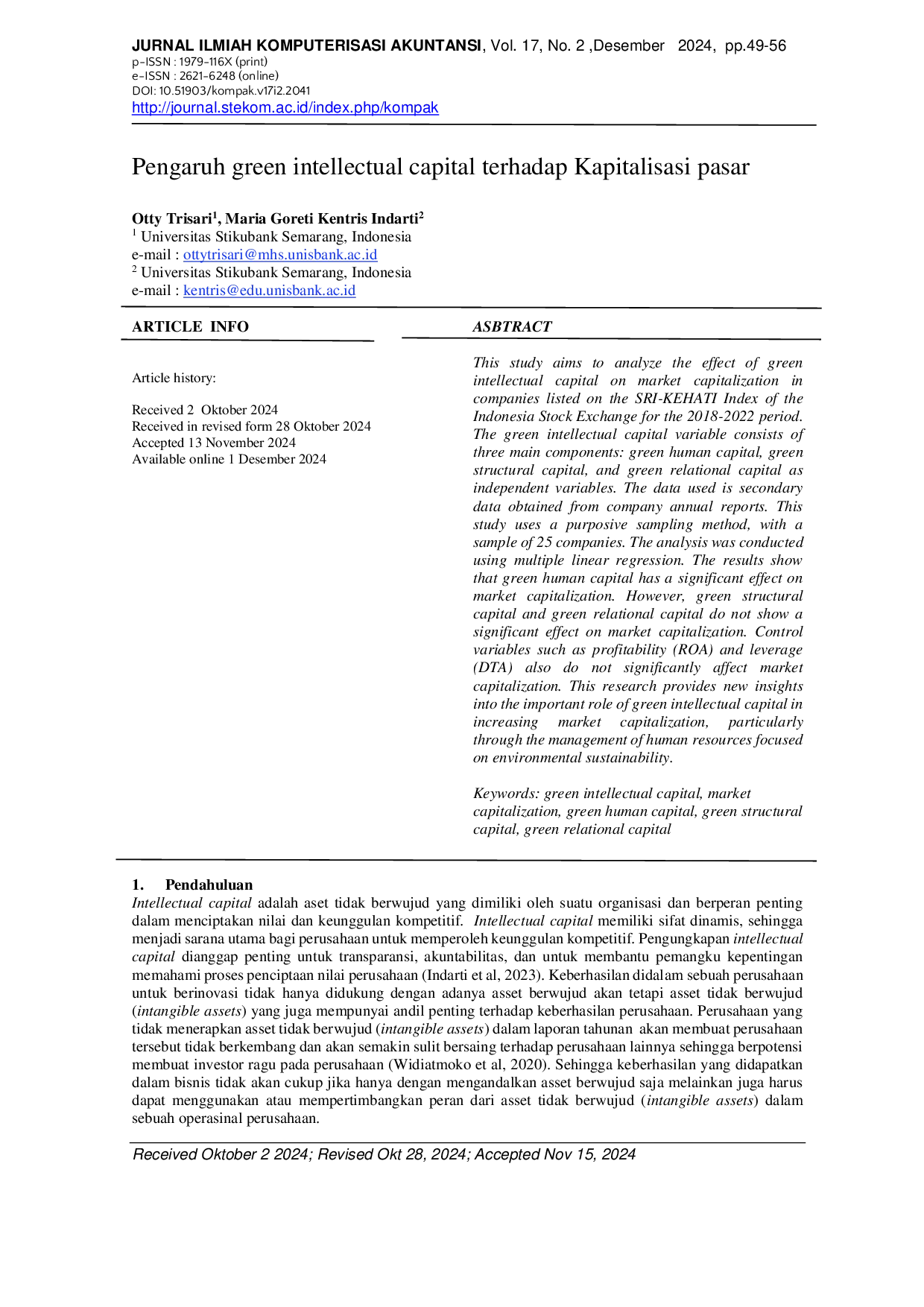 JURIS Pengaruh green intellectual capital terhadap Kapitalisasi pasar