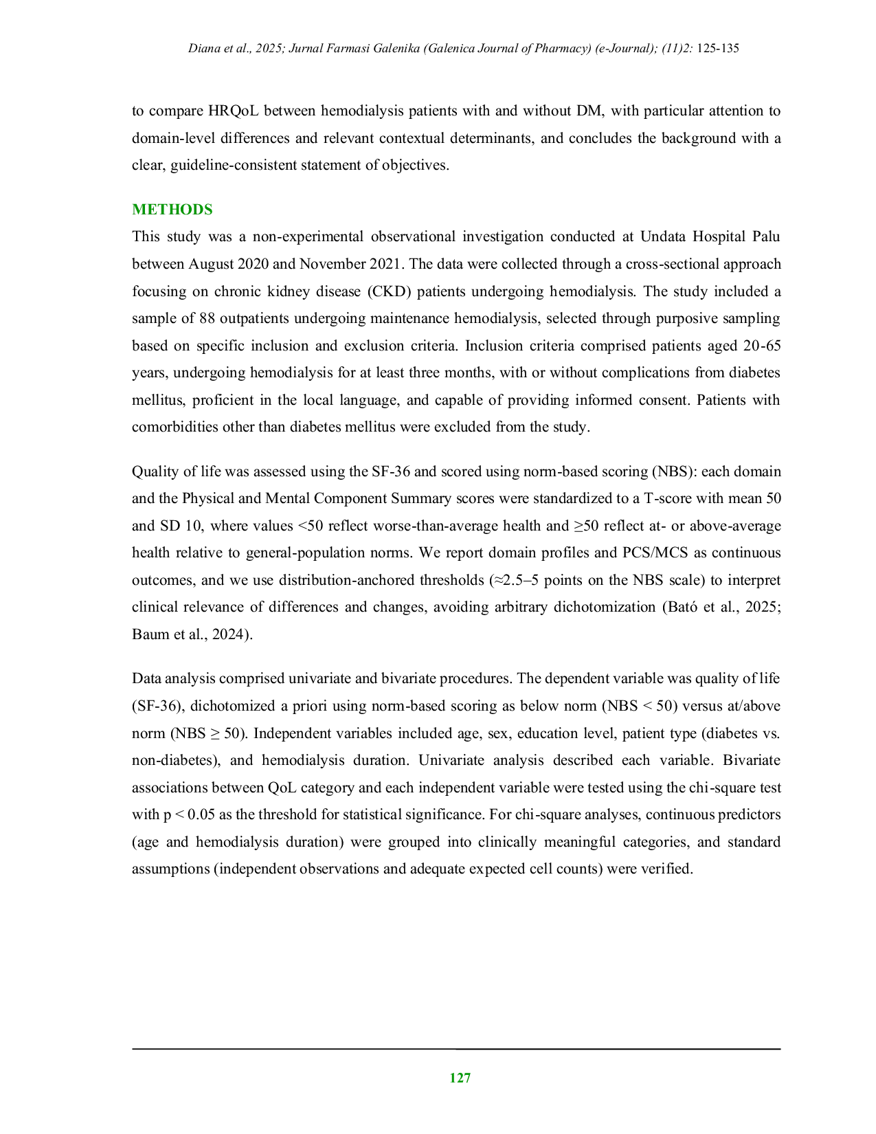 JURIS Quality of Life among Hemodialysis Patients with or Without Diabetes Mellitus at Undata Hospital Palu