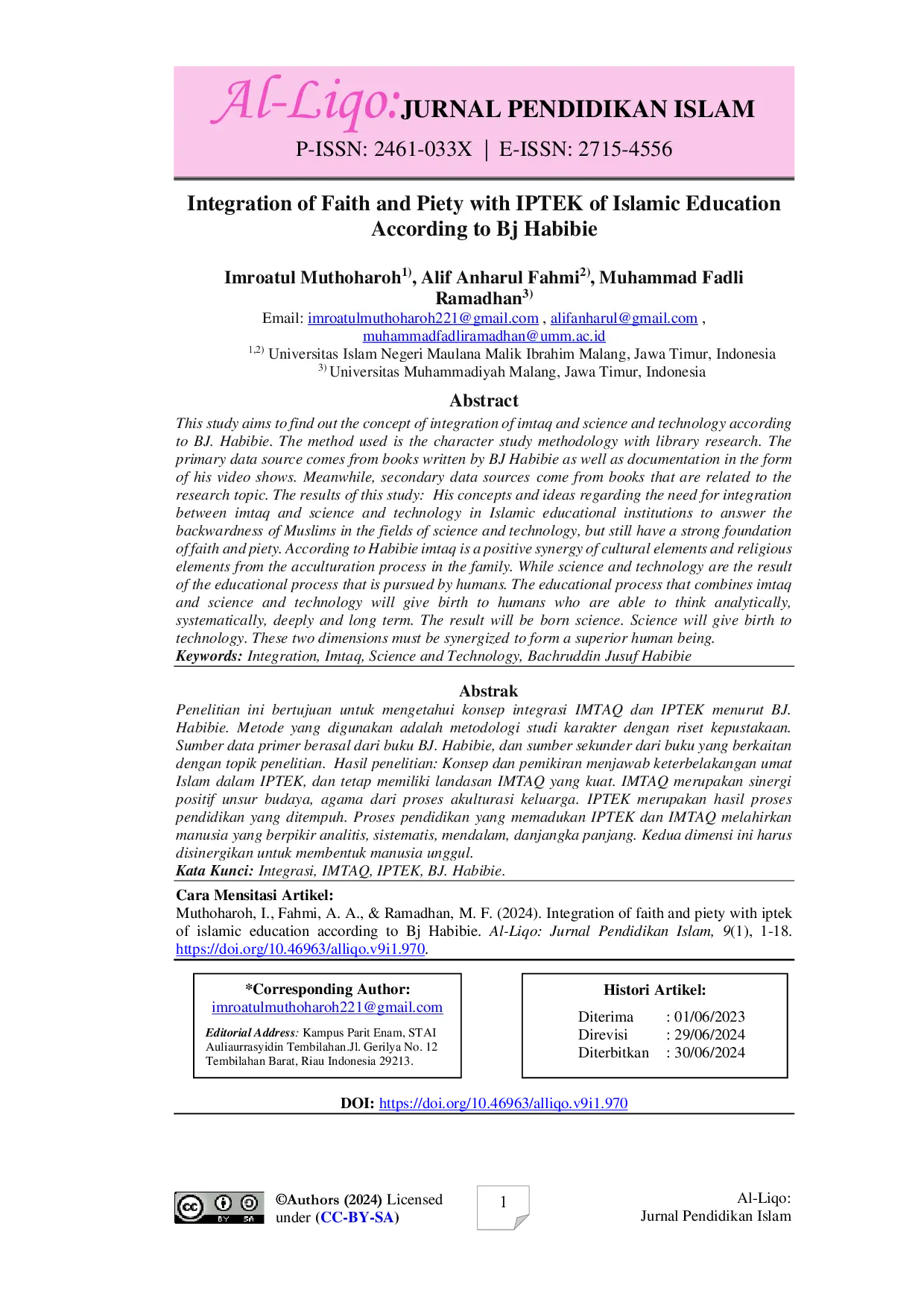 JURIS Integration of Faith and Piety with IPTEK of Islamic Education According to Bj Habibie