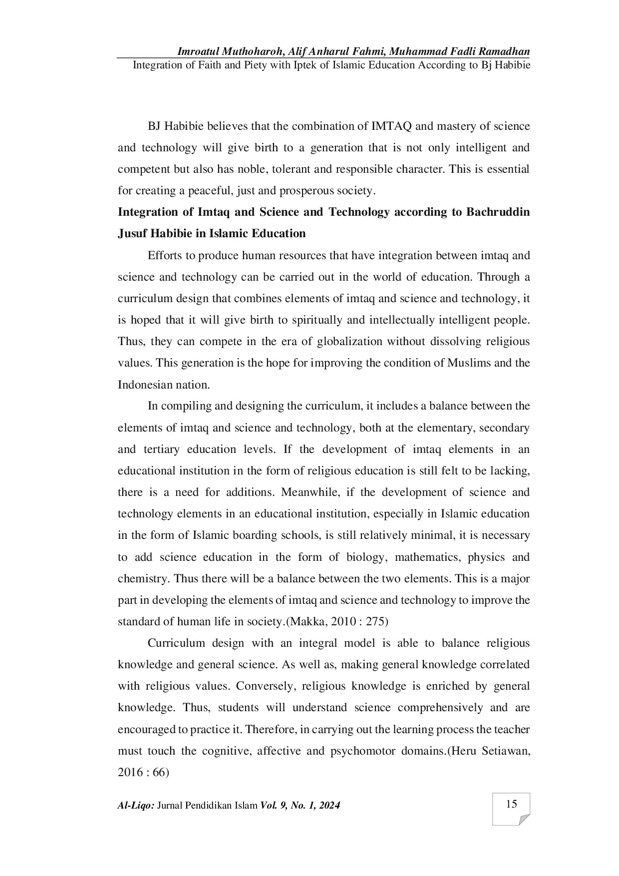 JURIS Integration of Faith and Piety with IPTEK of Islamic Education According to Bj Habibie