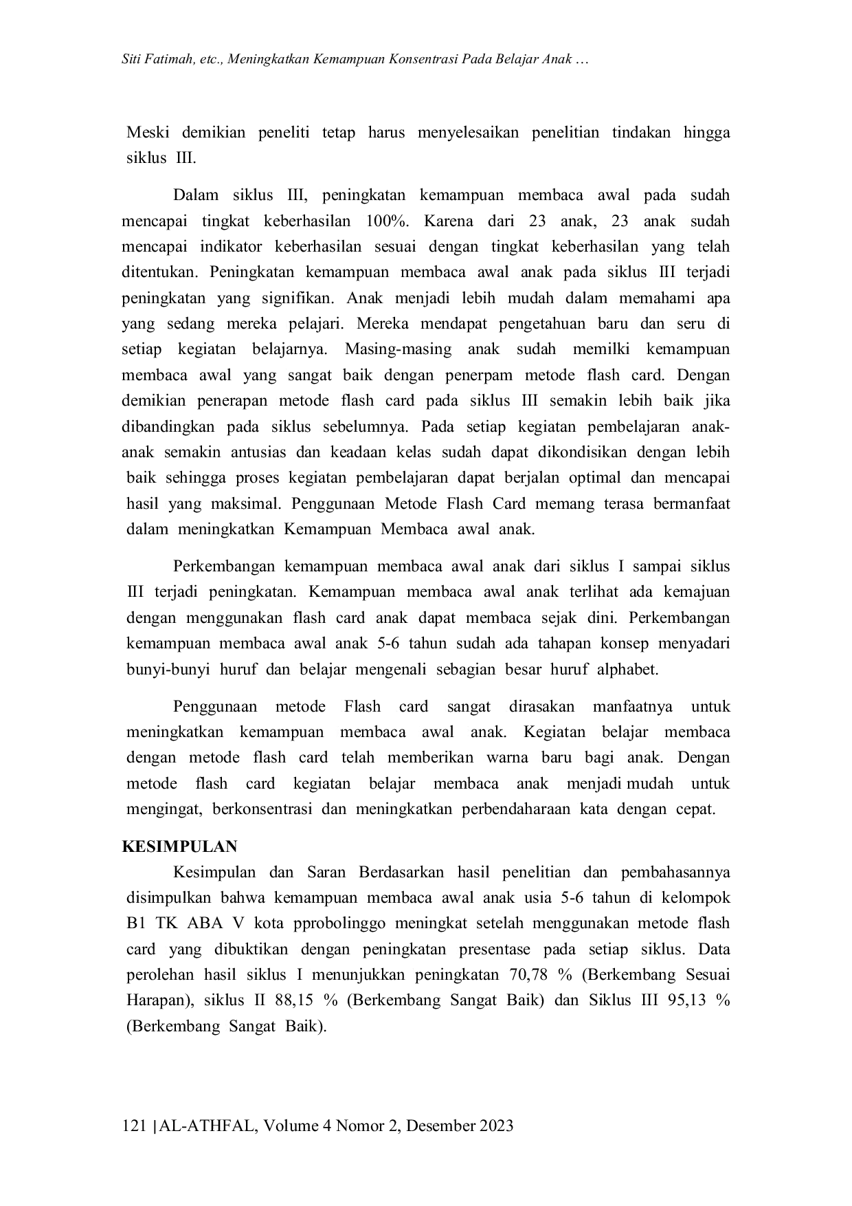 JURIS Meningkatkan Kemampuan Konsentrasi Pada Belajar Anak Melalui Metode Bermain Flash Card Bergambar Di TK ABA V