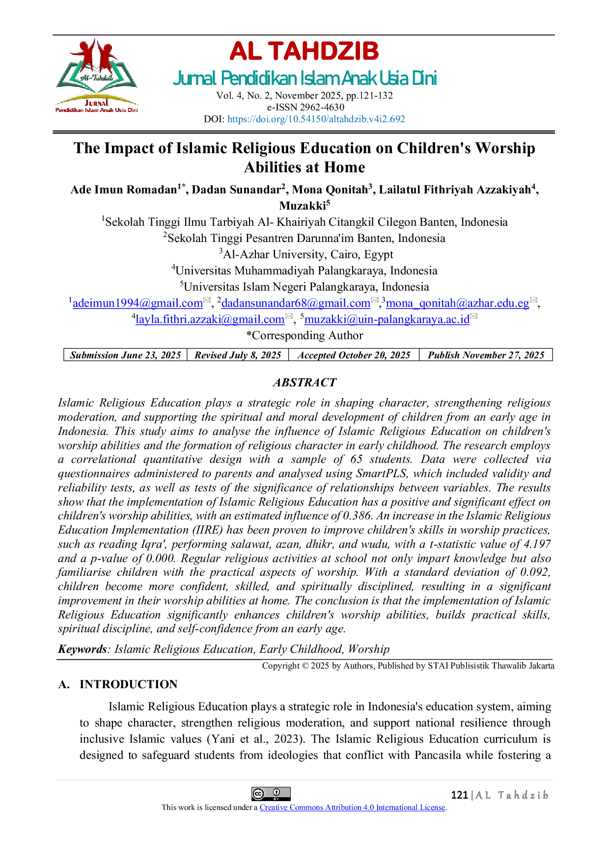 JURIS The Impact of Islamic Religious Education on Children s Worship Abilities at Home
