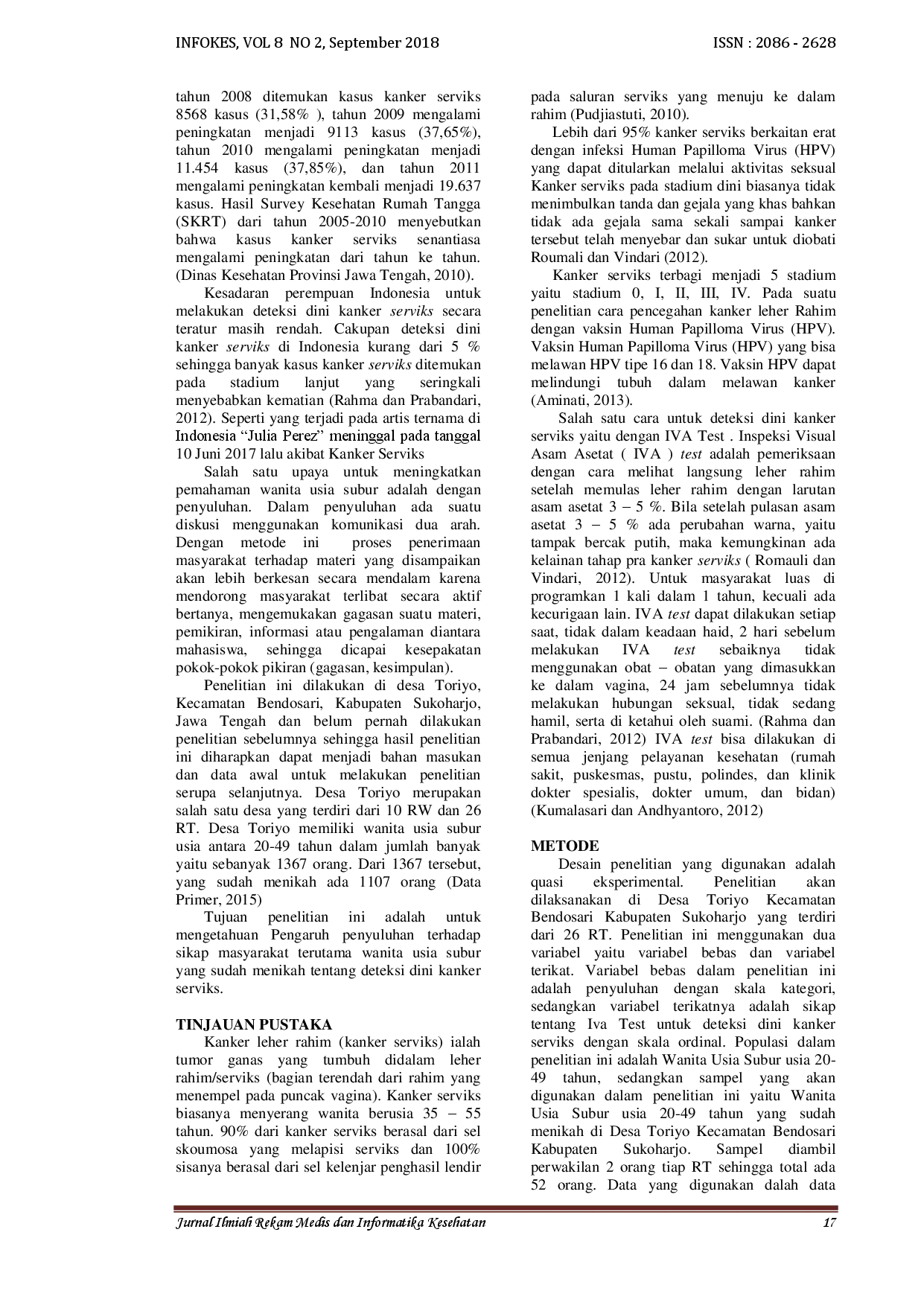 juris Peningkatan Sikap Wanita Usia Subur tentang Iva Test untuk Deteksi Dini Kanker Serviks melalui Penyuluhan Kesehatan