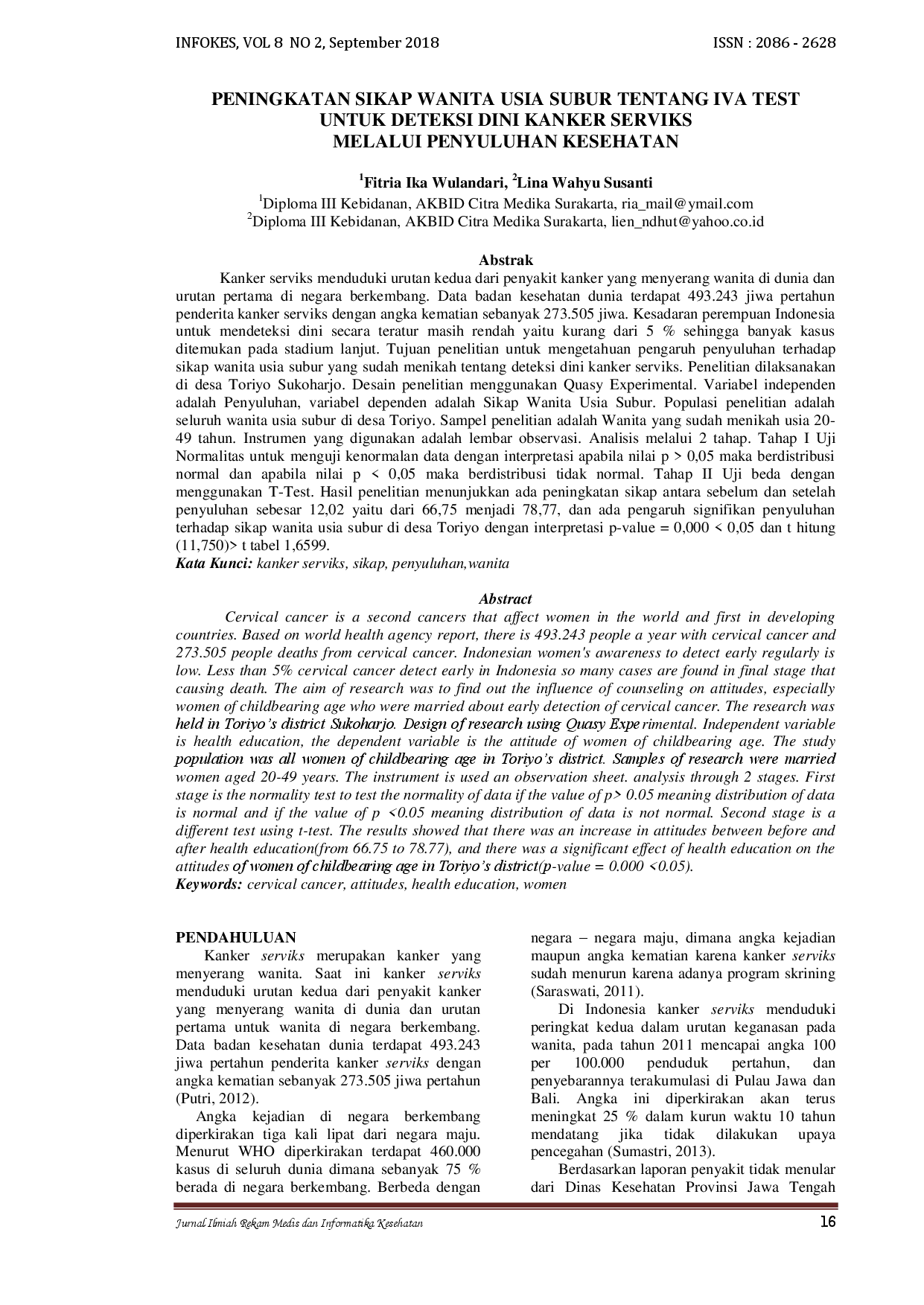 juris Peningkatan Sikap Wanita Usia Subur tentang Iva Test untuk Deteksi Dini Kanker Serviks melalui Penyuluhan Kesehatan