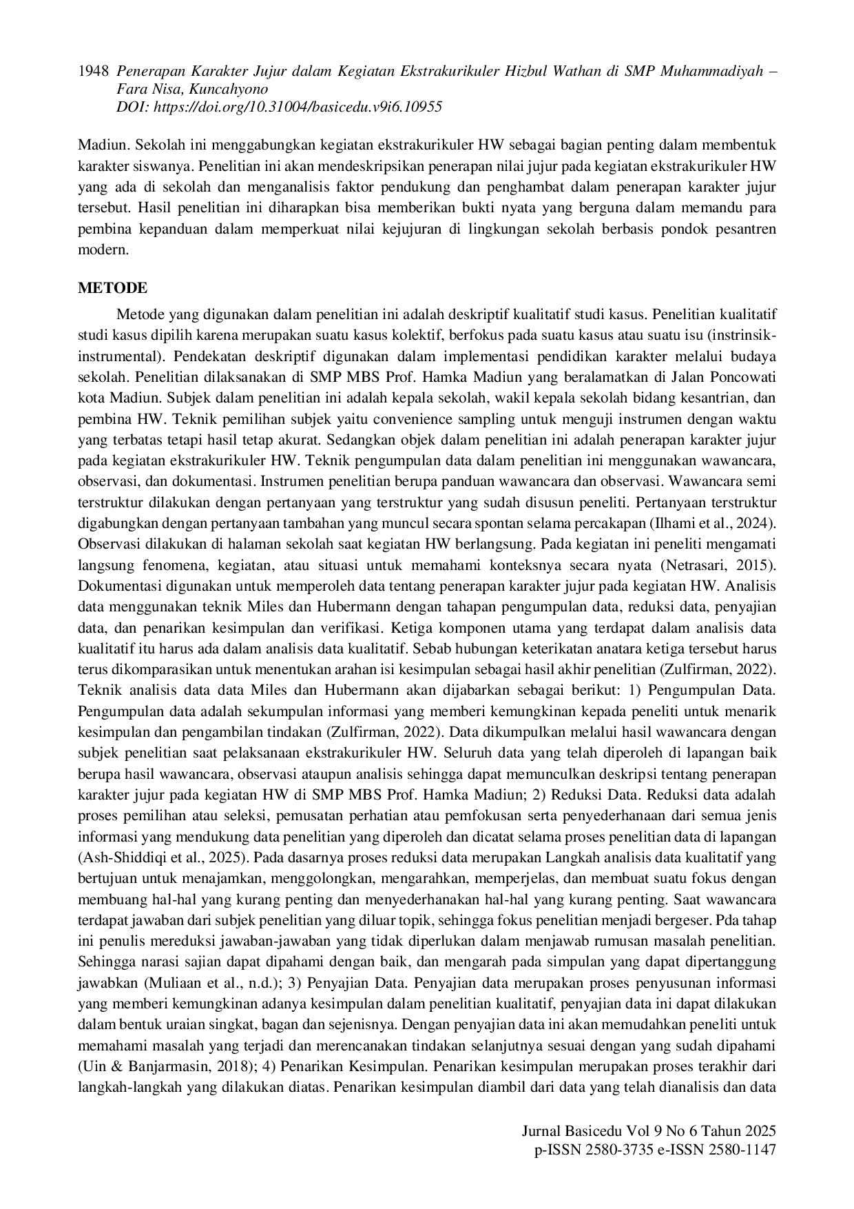 JURIS Penerapan Karakter Jujur dalam Kegiatan Ekstrakurikuler Hizbul Wathan di SMP Muhammadiyah