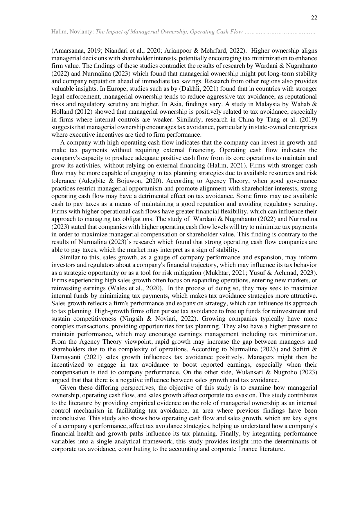 JURIS The Impact of Managerial Ownership Operating Cash Flow and Sales Growth on Corporate Tax Avoidance