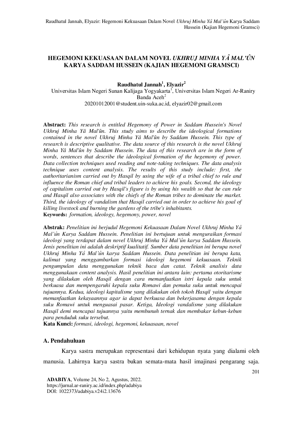 JURIS Hegemoni Kekuasaan Dalam Novel Ukhruj Minha YaC Mal uC n Karya Saddam Hussein Kajian Hegemoni Gramsci