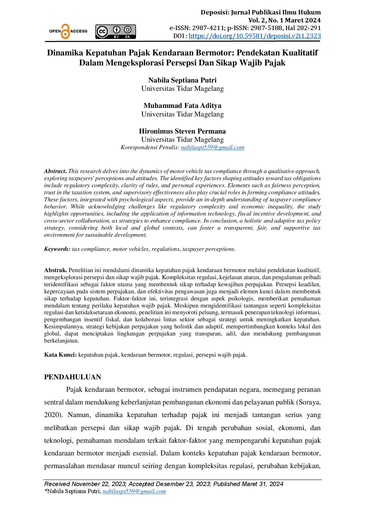 juris Dinamika Kepatuhan Pajak Kendaraan Bermotor Pendekatan Kualitatif Dalam Mengeksplorasi Persepsi Dan Sikap Wajib Pajak