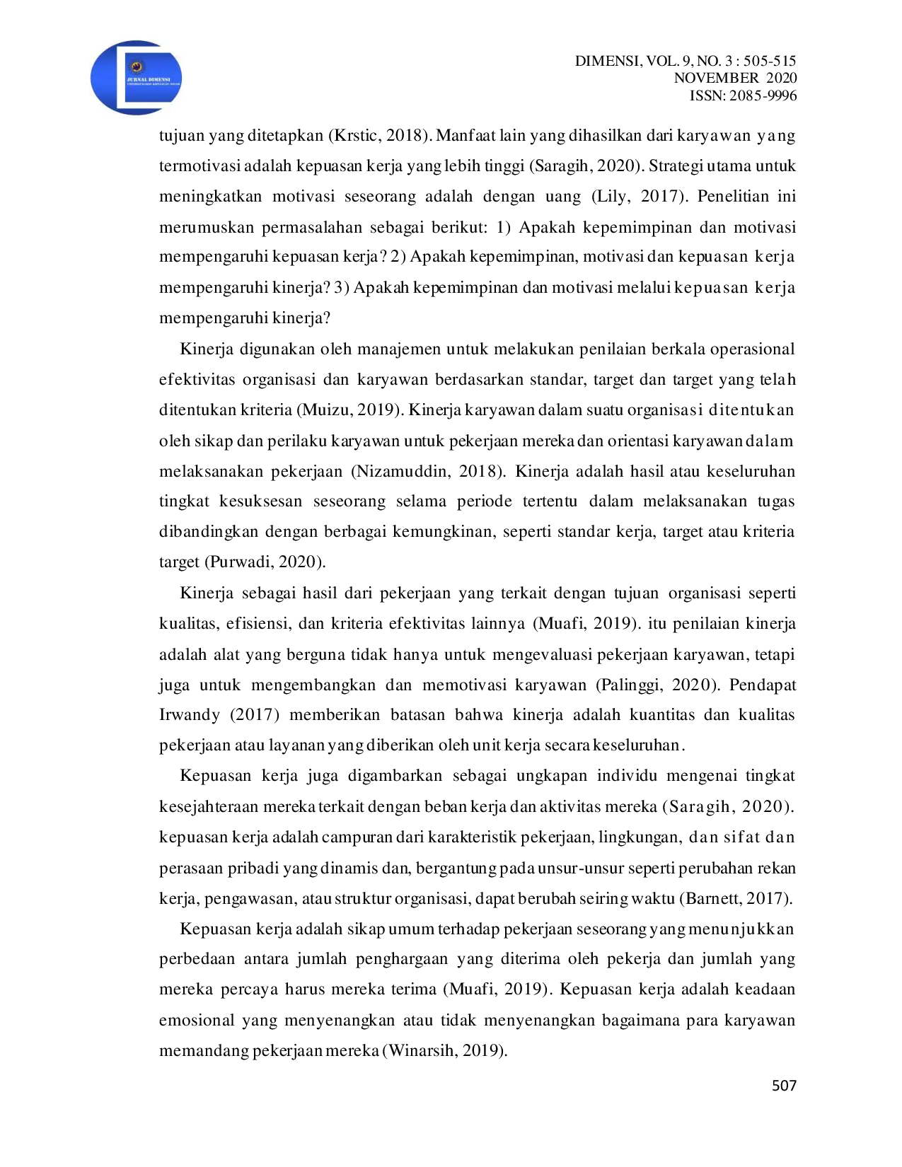 JURIS Pengaruh Kepemimpinan Dan Motivasi Terhadap Kepuasan Kerja Serta Dampaknya Terhadap Kinerja Karyawan Influence Of Leadership And Motivation On Employee Satisfaction And Its Impact On Employee Perform
