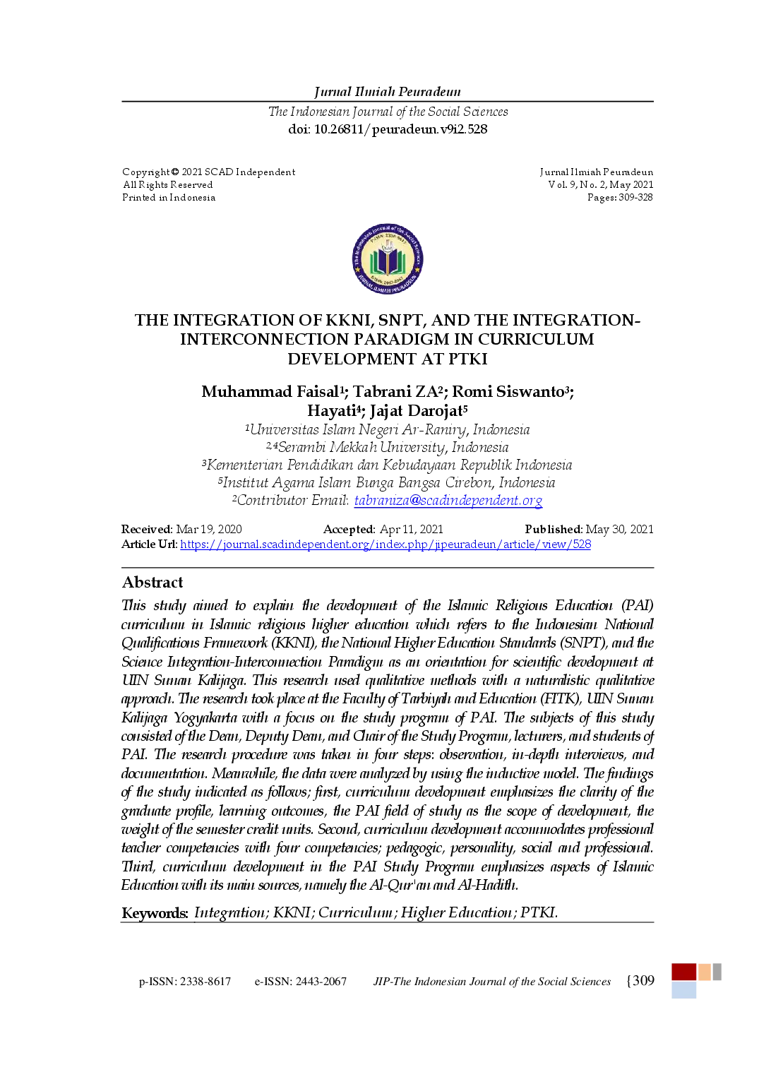 juris The Integration of KKNI SNPT and the Integration Interconnection Paradigm in Curriculum Development at PTKI