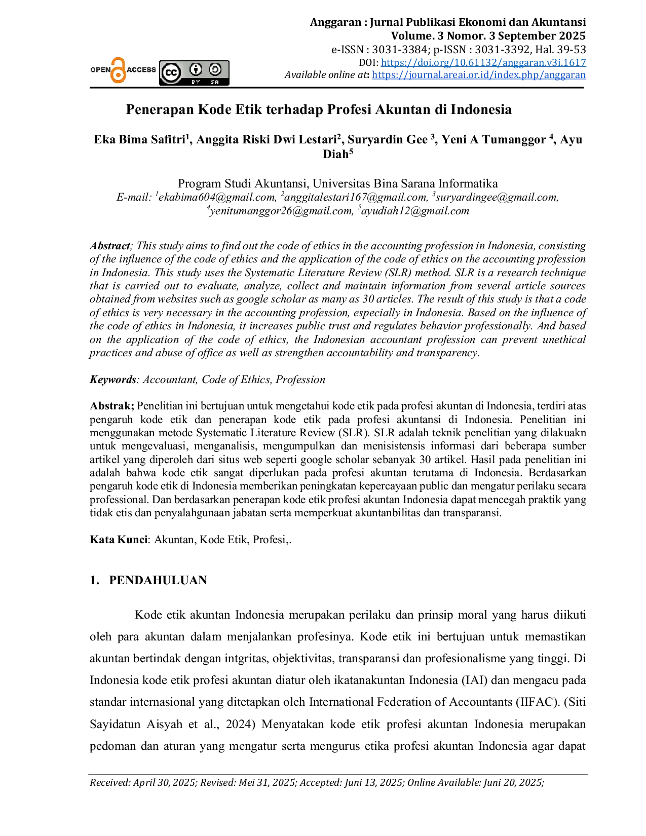 JURIS Penerapan Kode Etik terhadap Profesi Akuntan di Indonesia