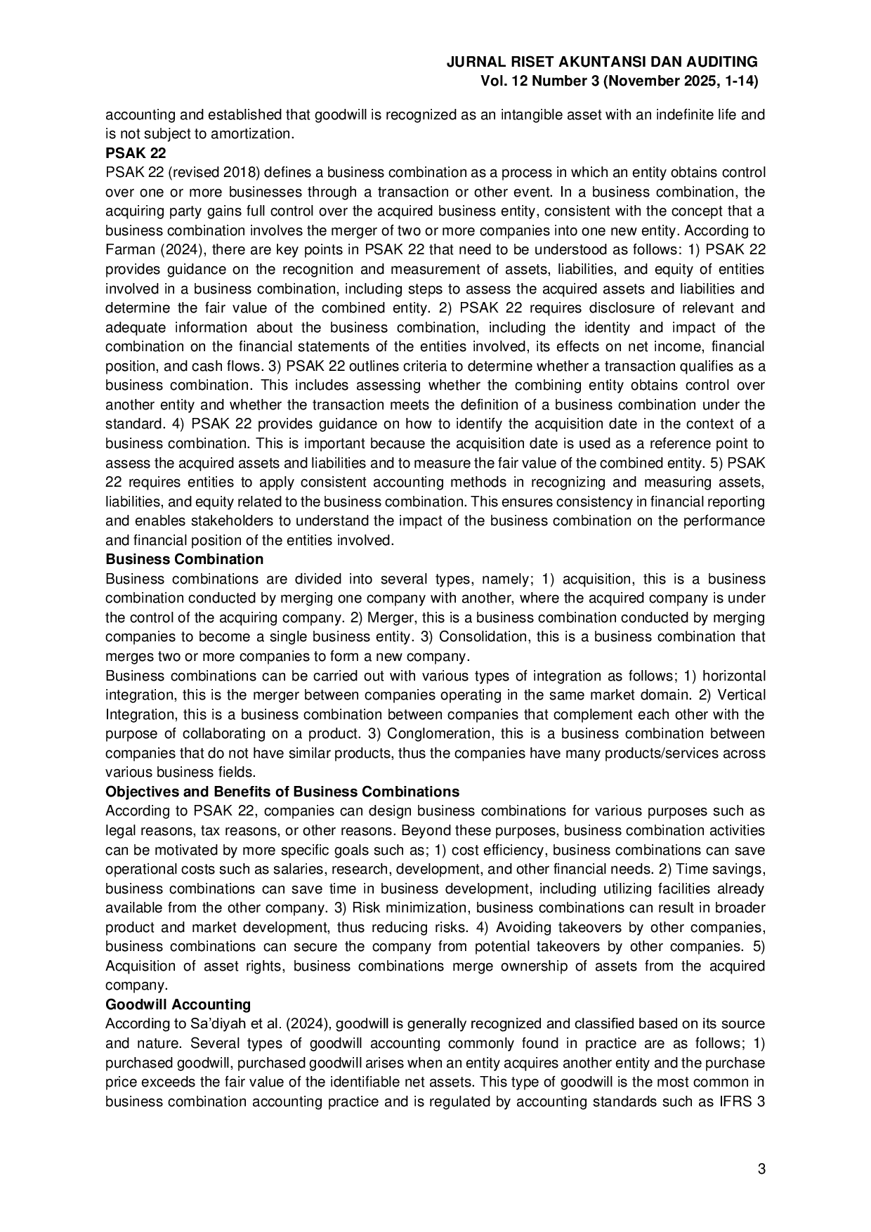 JURIS Implications and Challenges of Implementing PSAK 22 Convergence with IFRS 3 on Goodwill Accounting in Indonesia