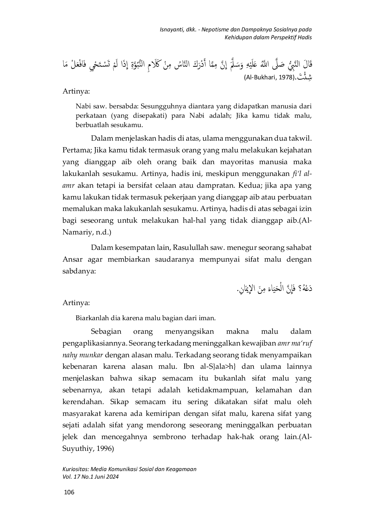 JURIS Nepotism and Its Social Impact on Life in Hadith Perspective