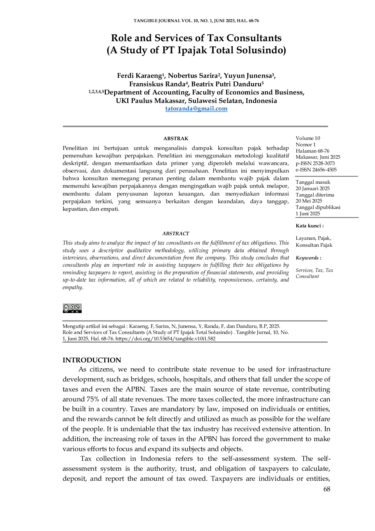 JURIS Role and Services of Tax Consultants A Study of PT Ipajak Total Solusindo