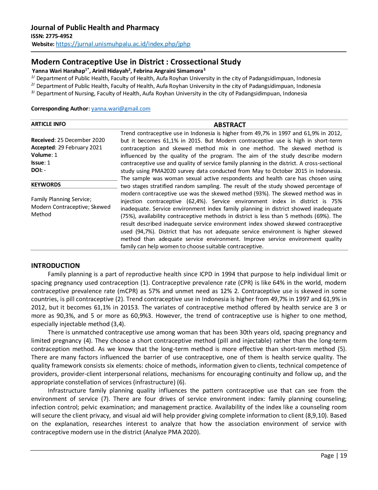 juris Modern Contraceptive Use in District Crossectional Study