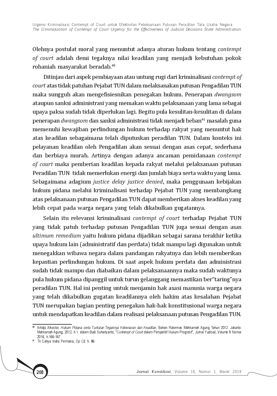 juris Urgensi Kriminalisasi Contempt of Court untuk Efektivitas Pelaksanaan Putusan Peradilan Tata Usaha Negara