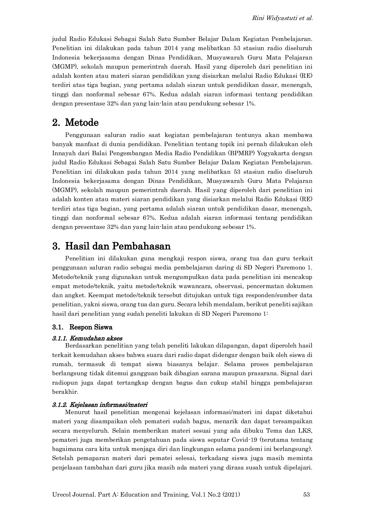 JURIS Response to the Use of Radio Channels as Online Learning Media in Elementary Schools