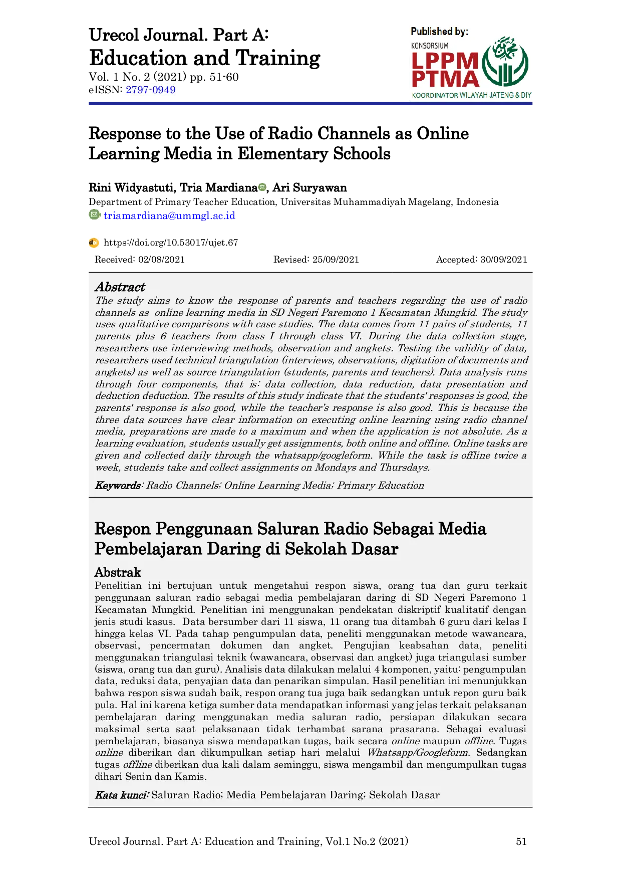 JURIS Response to the Use of Radio Channels as Online Learning Media in Elementary Schools