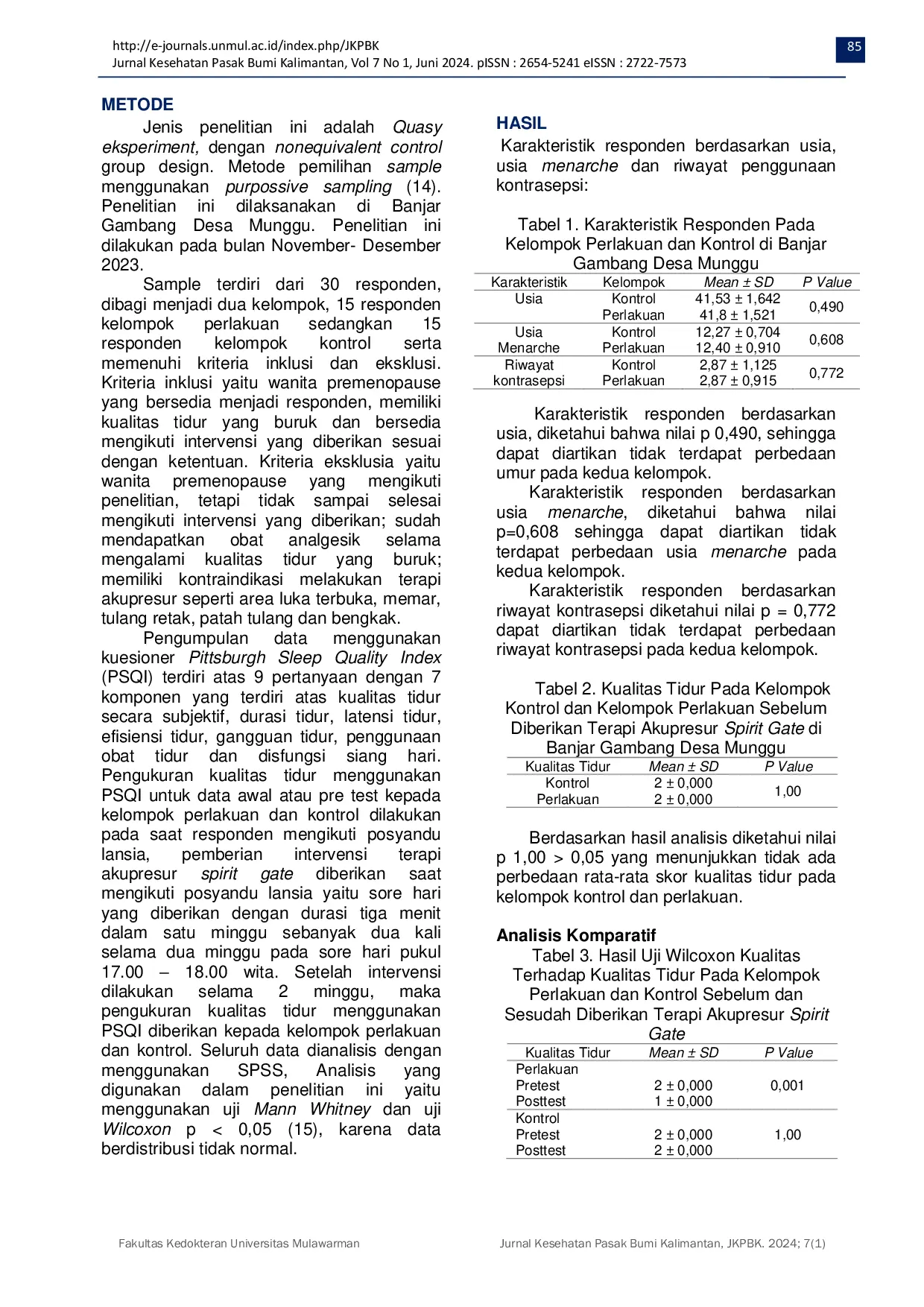 JURIS The Effect of Spirit Gate Acupressure Therapy on Sleep Quality in Premenopausal Women in Banjar Gambang Munggu Village