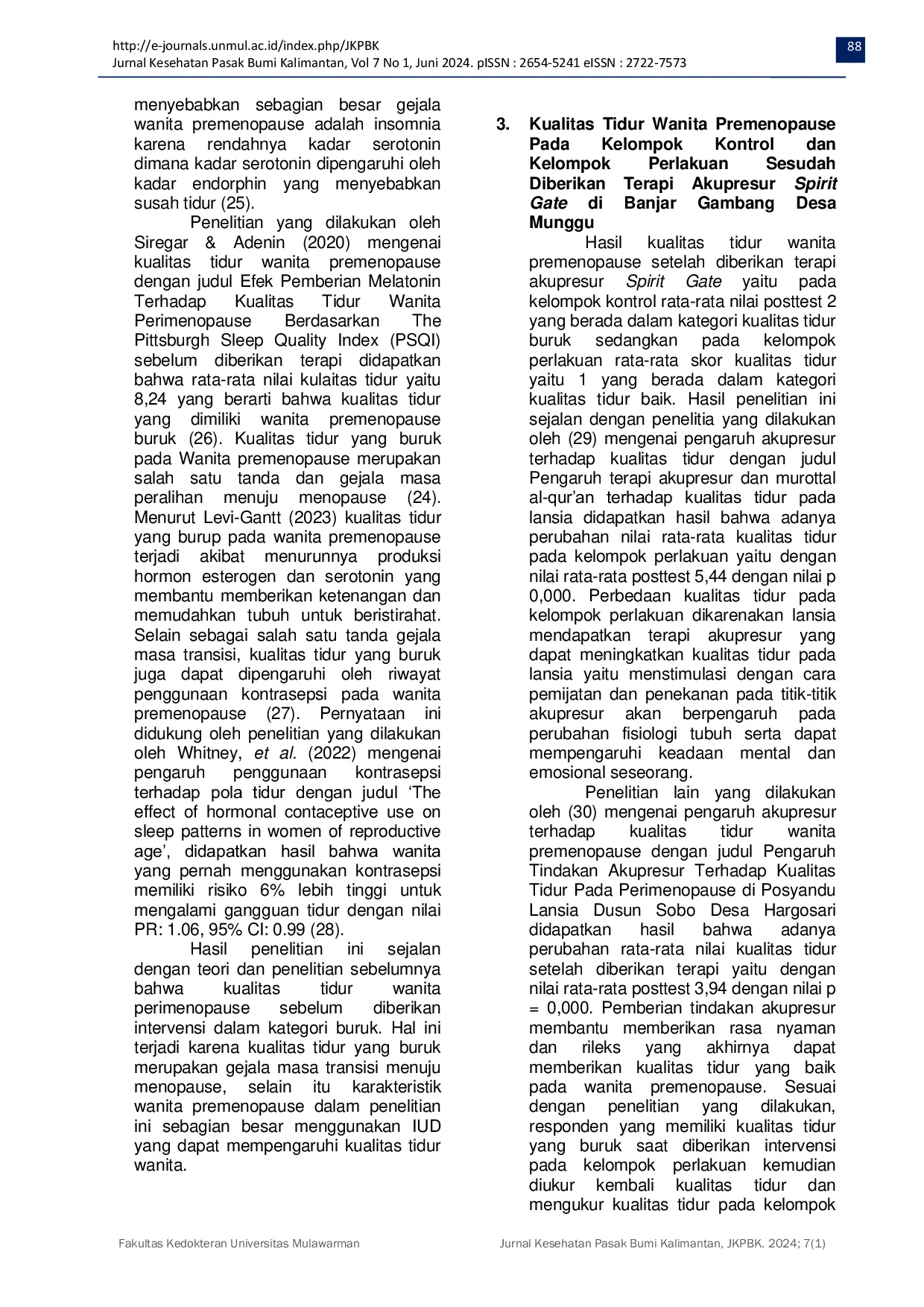JURIS The Effect of Spirit Gate Acupressure Therapy on Sleep Quality in Premenopausal Women in Banjar Gambang Munggu Village