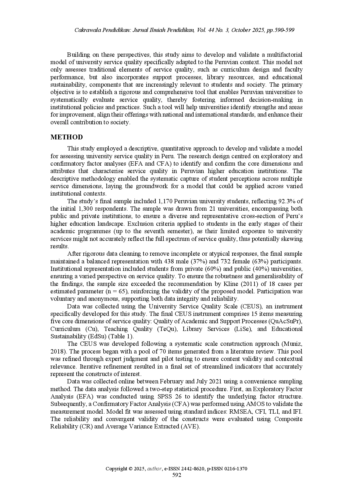 juris University service quality measurement model in Peru Multifactorial validation