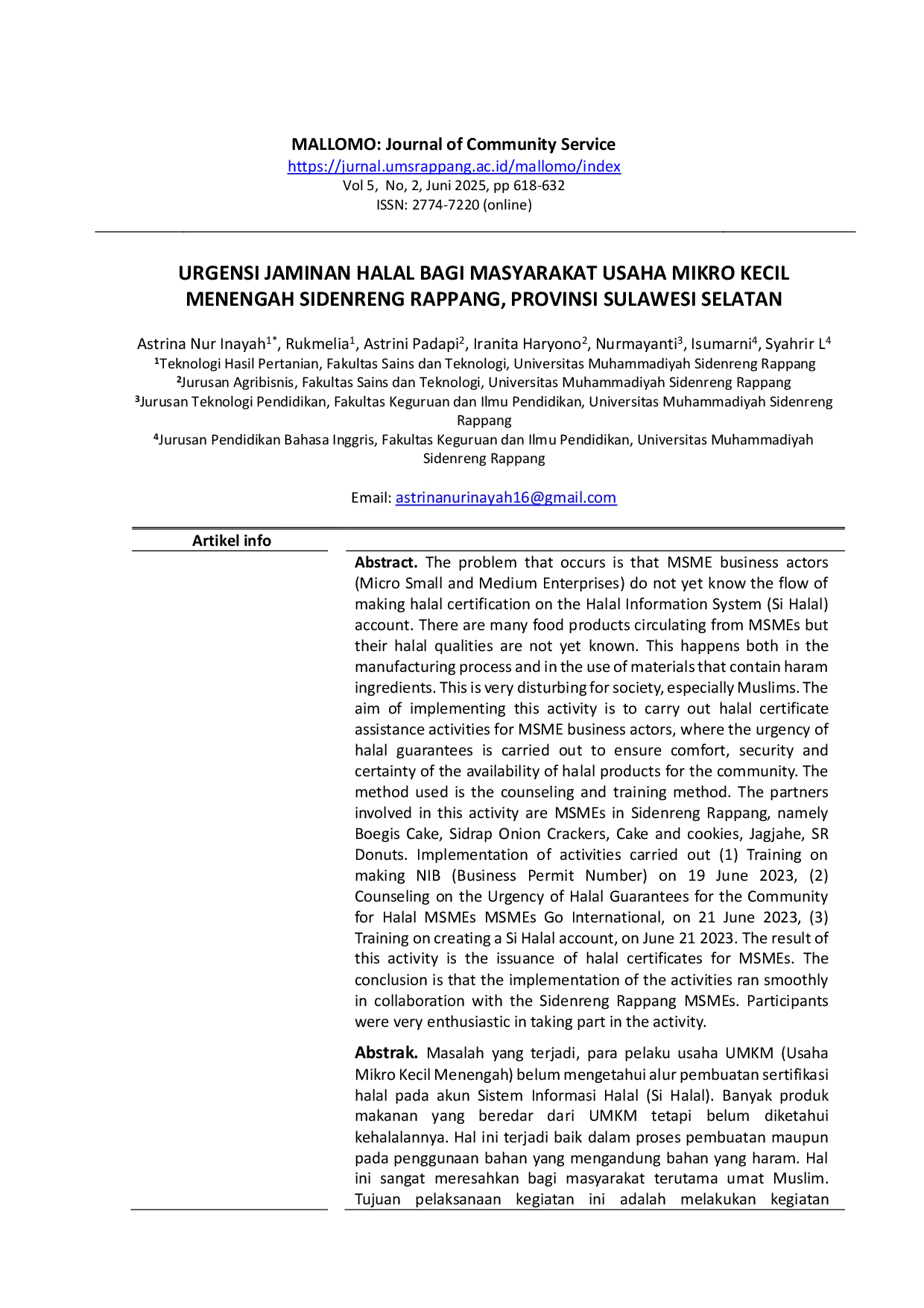 JURIS Urgensi Jaminan Halal Bagi Masyarakat Usaha Mikro Kecil Menengah Sidenreng Rappang Provinsi Sulawesi Selatan