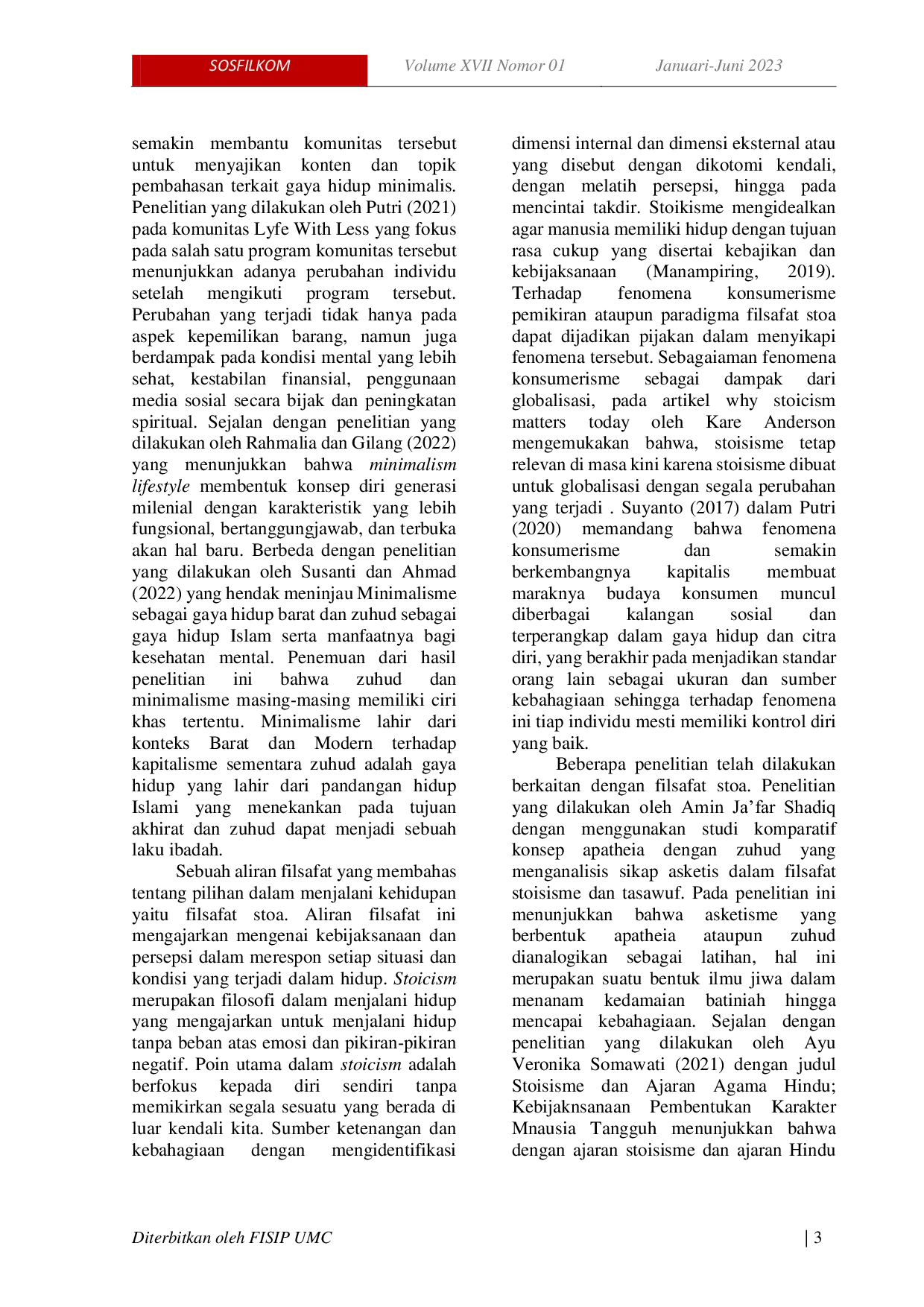 JURIS Analisis Nilai Filsafat Stoa dan Filosofi Gaya Hidup Minimalis Sebagai Respon Fenomena Konsumerisme