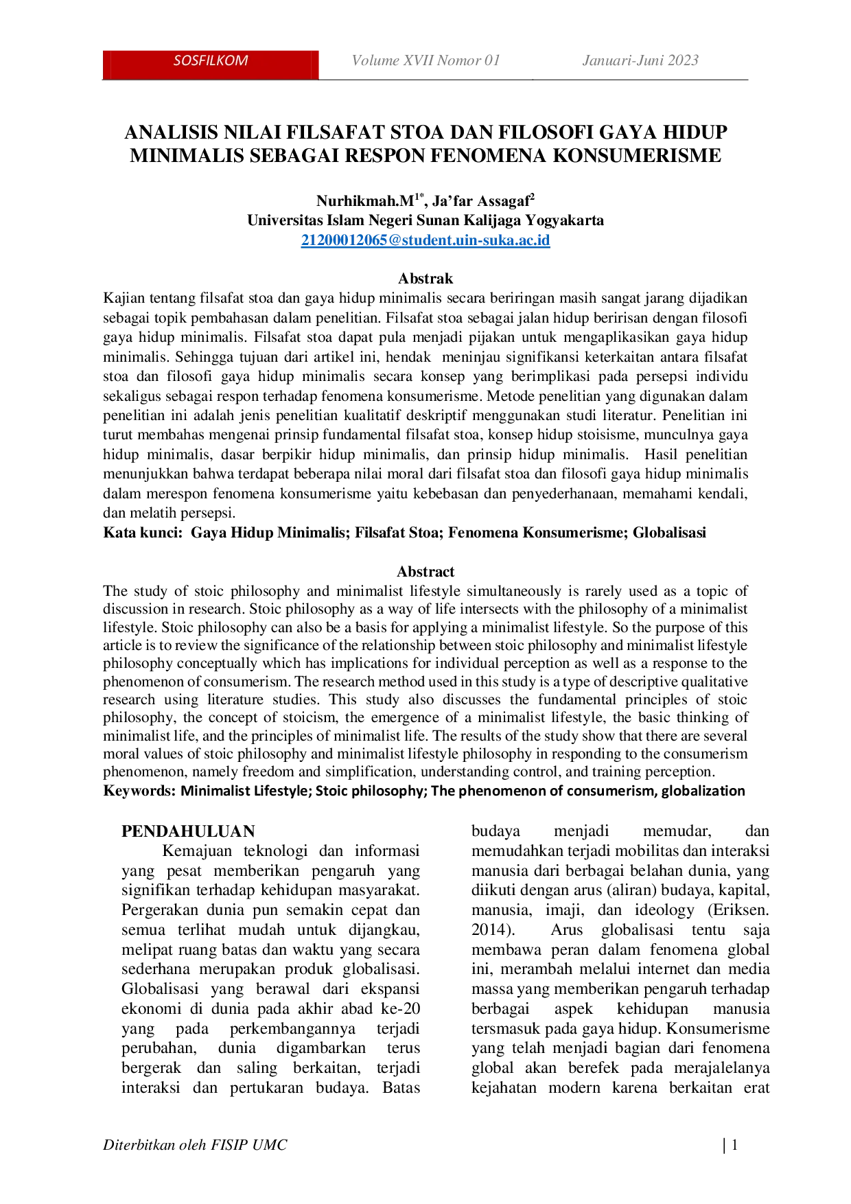 JURIS Analisis Nilai Filsafat Stoa dan Filosofi Gaya Hidup Minimalis Sebagai Respon Fenomena Konsumerisme