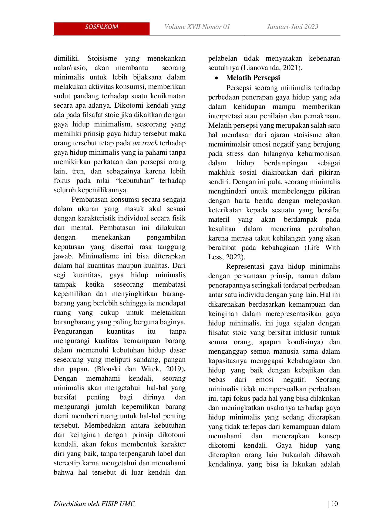 JURIS Analisis Nilai Filsafat Stoa dan Filosofi Gaya Hidup Minimalis Sebagai Respon Fenomena Konsumerisme